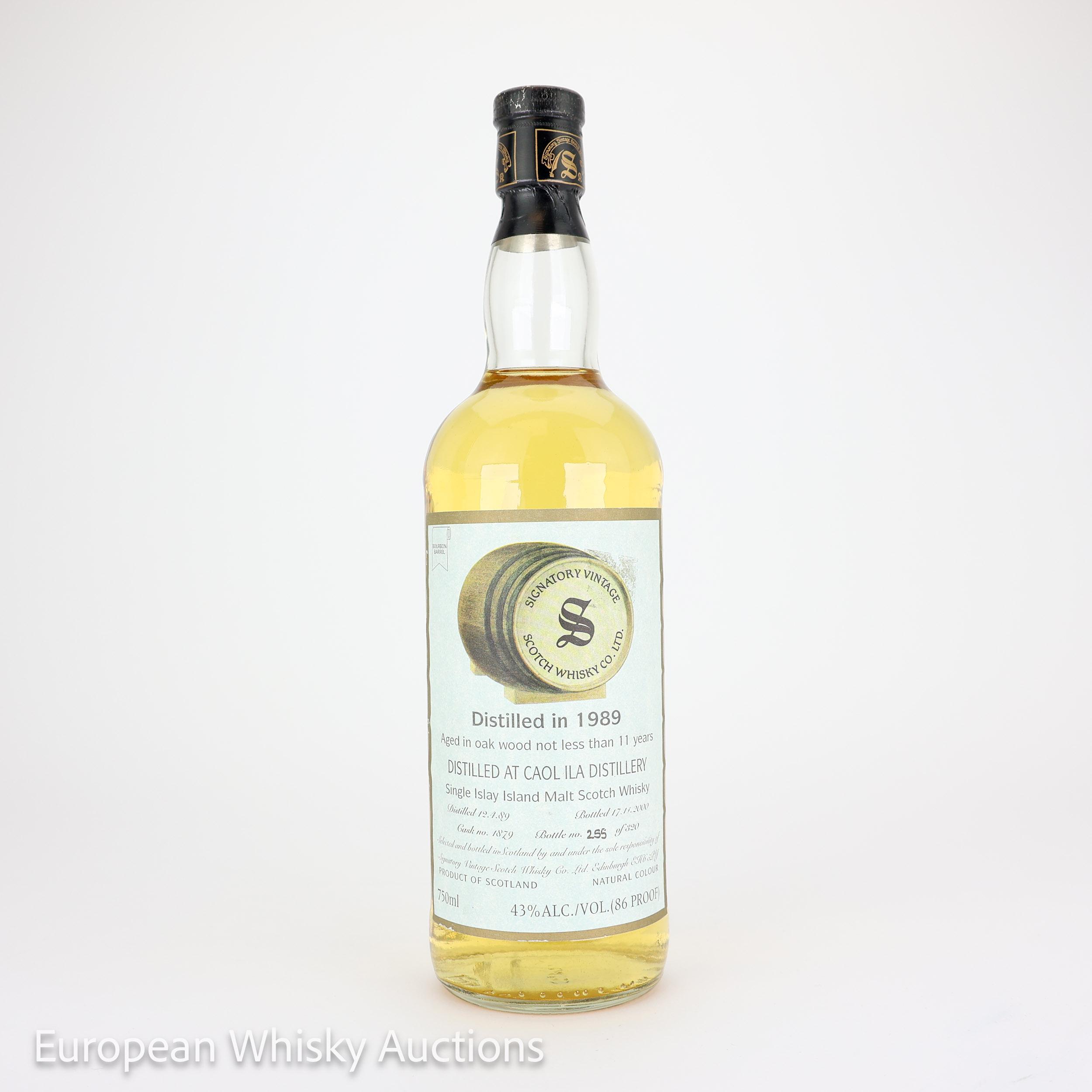 Caol Ila 11 Year Old, Bourbon Cask, Cask #1879, 1989, Signatory Vintage, 43% whisky bottle