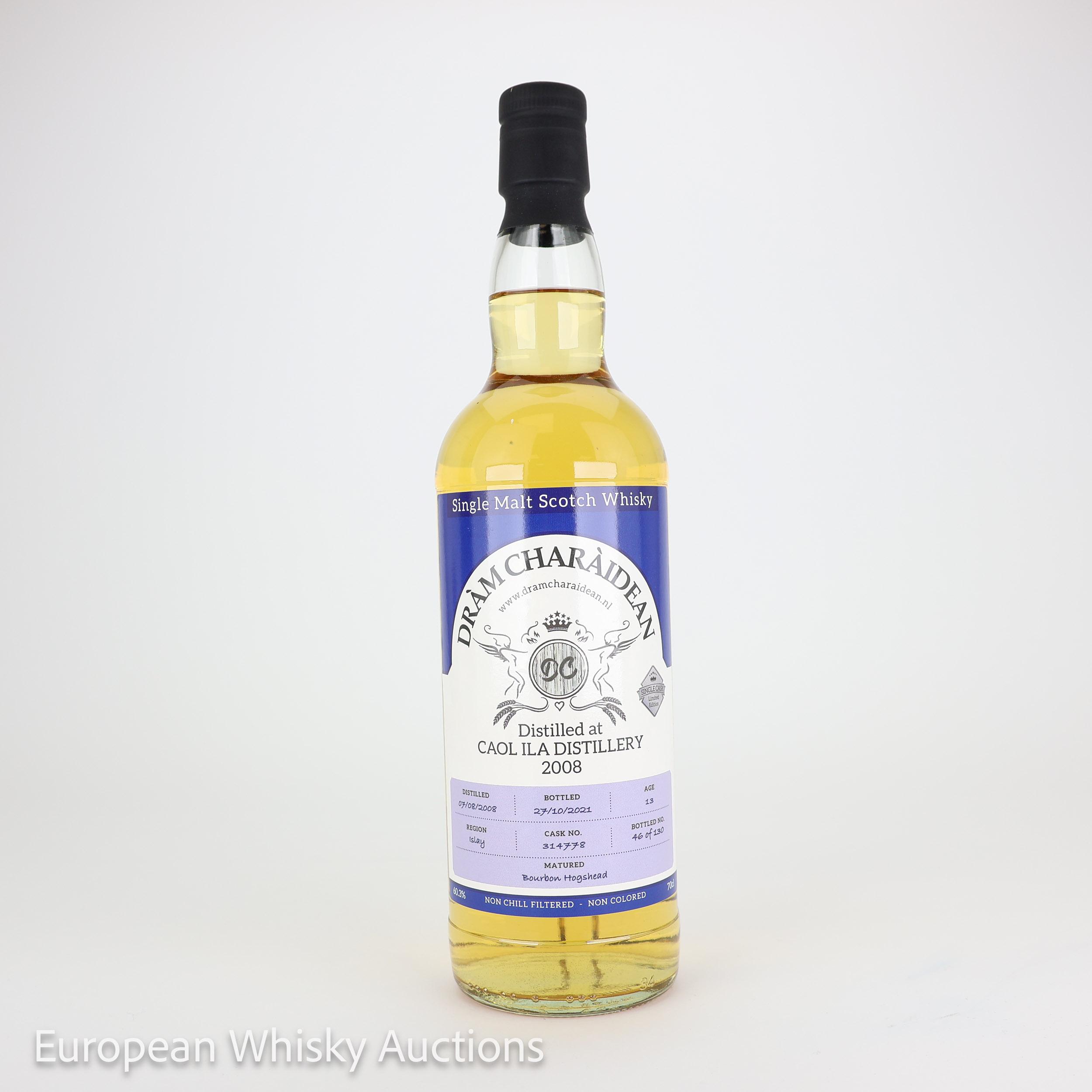 Caol Ila 13 Year Old, Bourbon Cask, Cask #314778, 2008, Dram Charaidean, 60.3% whisky bottle
