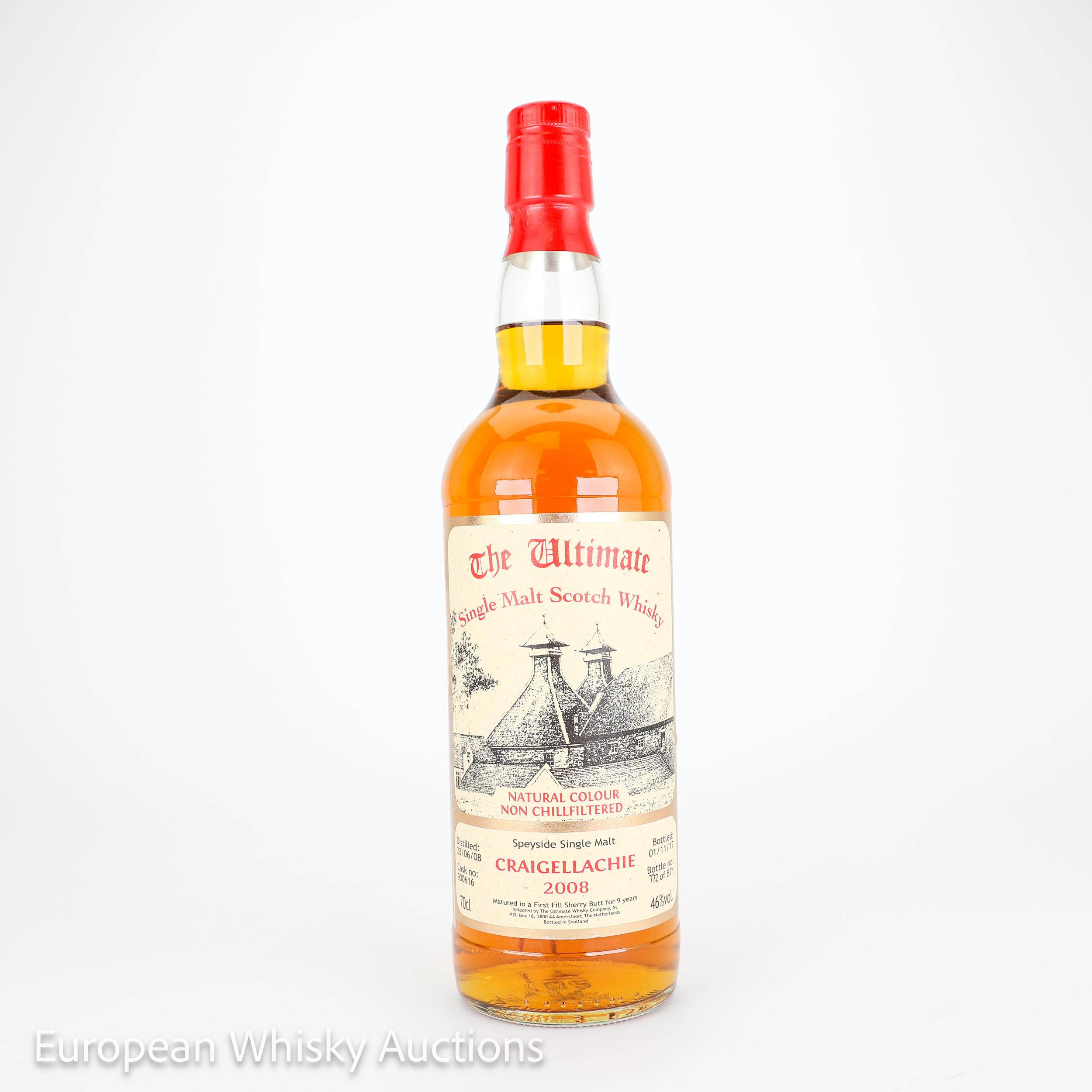 Craigellachie The Ultimate 9 Year Old, Sherry Cask, Cask #900616, 2008, van Wees, 46% whisky bottle