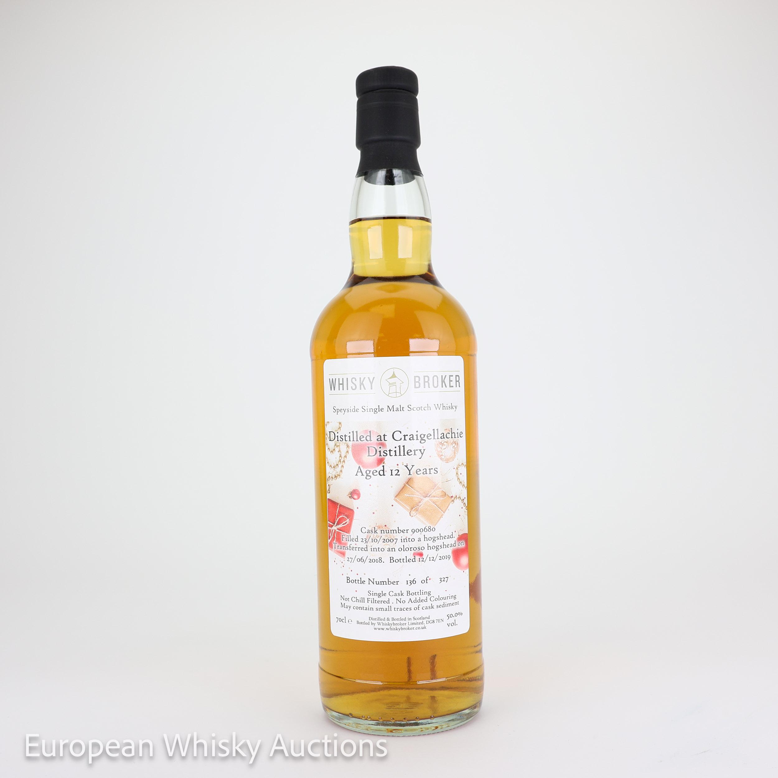Craigellachie 2007 12 Year Old, Hogshead & Oloroso Cask, Whisky Broker, 50% whisky bottle
