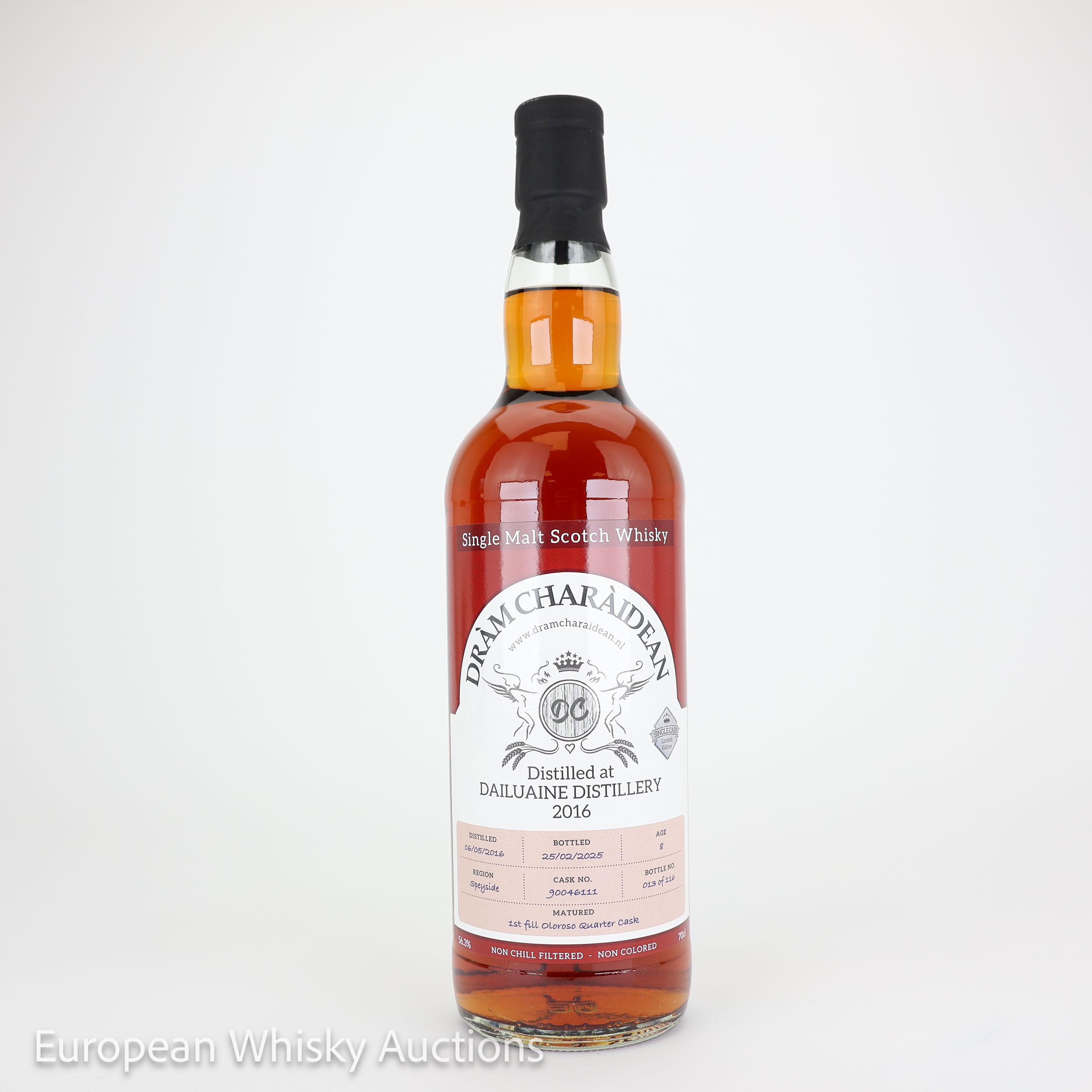 Dailuaine 8 Year Old, Oloroso Sherry Cask, Cask #90046111, 2016, Dràm Charaidean, 56.3% whisky bottle