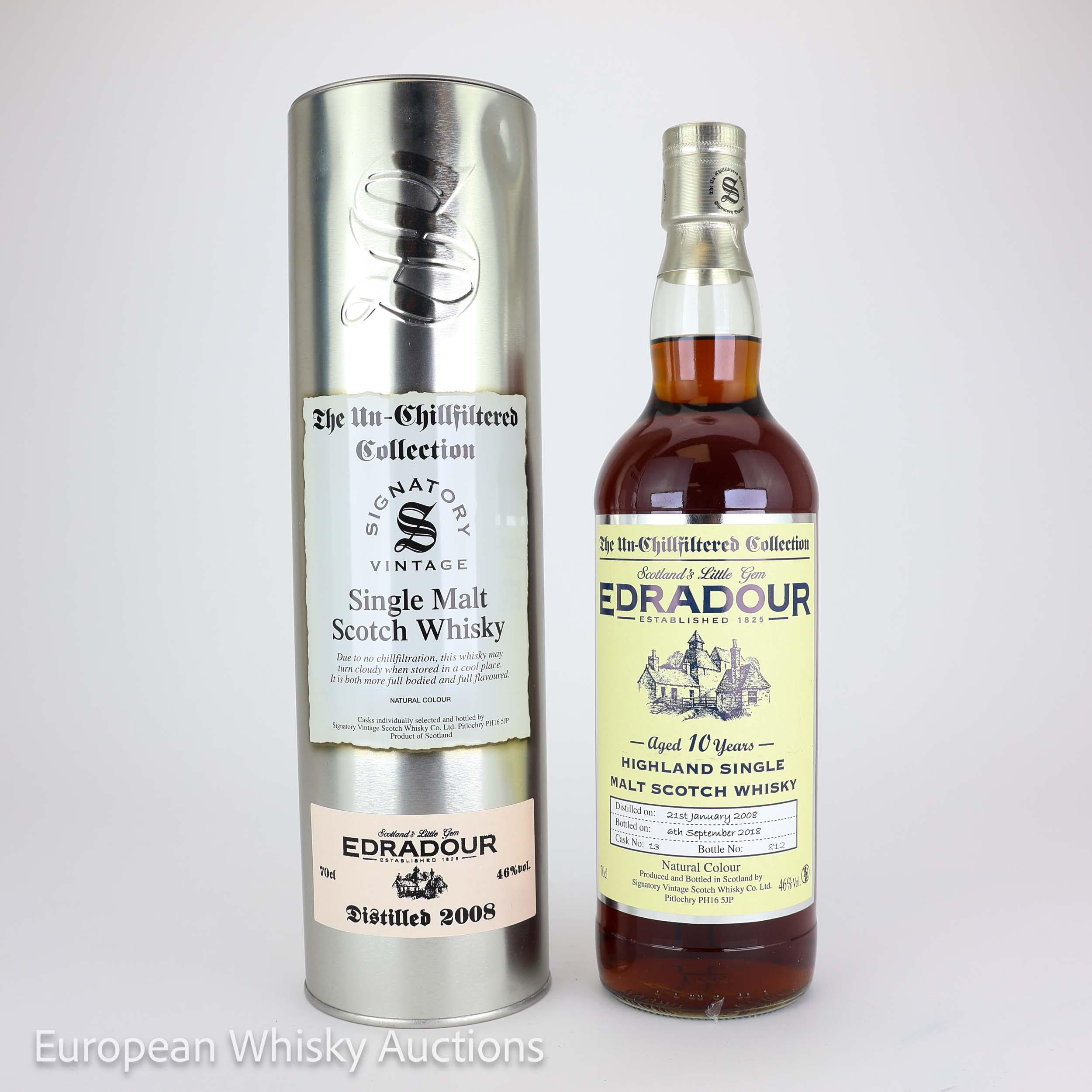 Edradour The Un-Chillfiltered Collection 10 Year Old, Cask #13, 2008, Signatory Vintage, 46% whisky bottle
