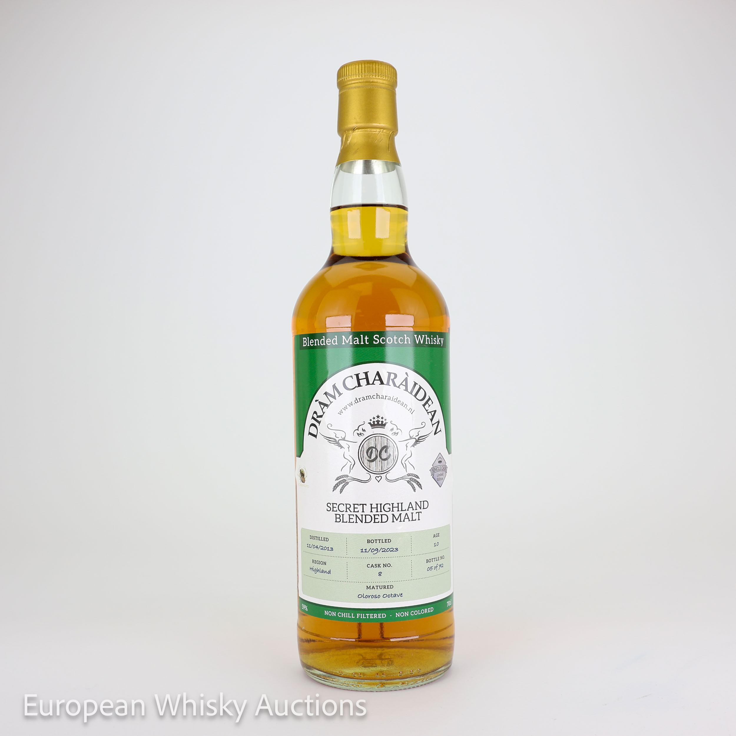 Secret Highland 10 Year Old, Oloroso Sherry Cask, Cask #8, 2013, Dram Charaidean, 59% whisky bottle