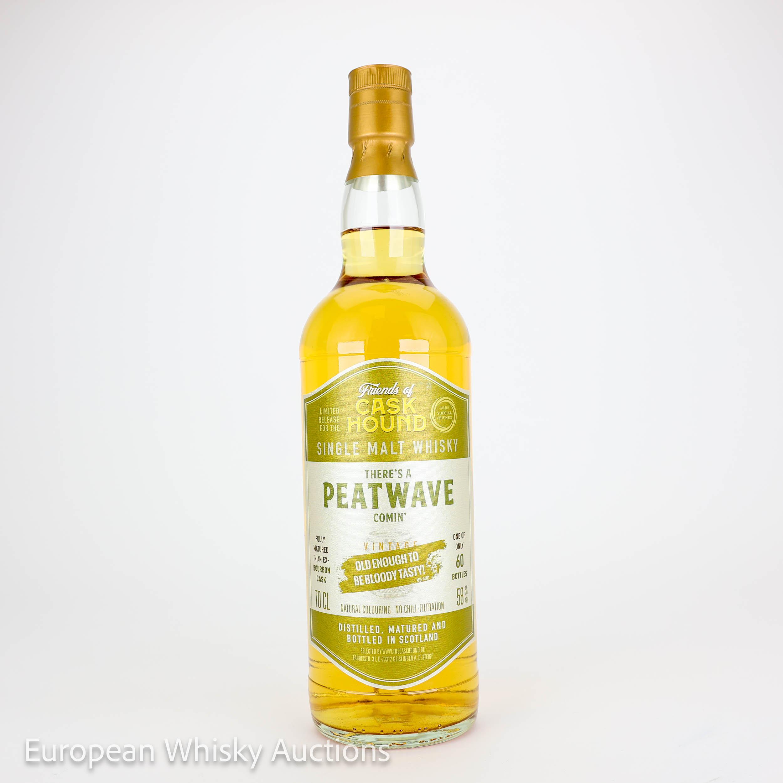 Undisclosed There's a Peatwave Comin', Ex-Bourbon Cask, The Caskhound, 58% whisky bottle