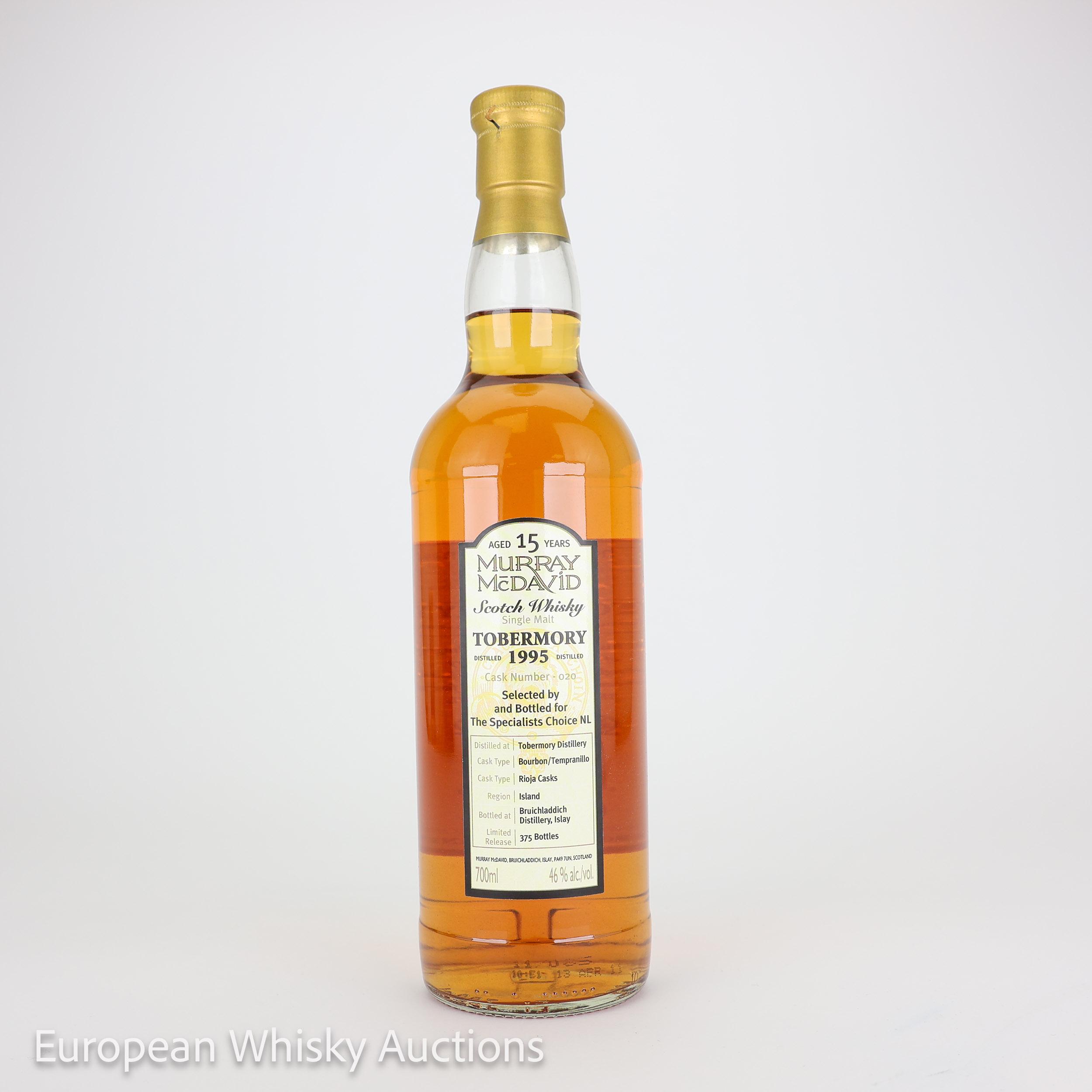 Tobermory 1995 15 Year Old, Bourbon & Tempranillo Rioja Cask, Cask #020, 1995, Murray McDavid, 46% whisky bottle