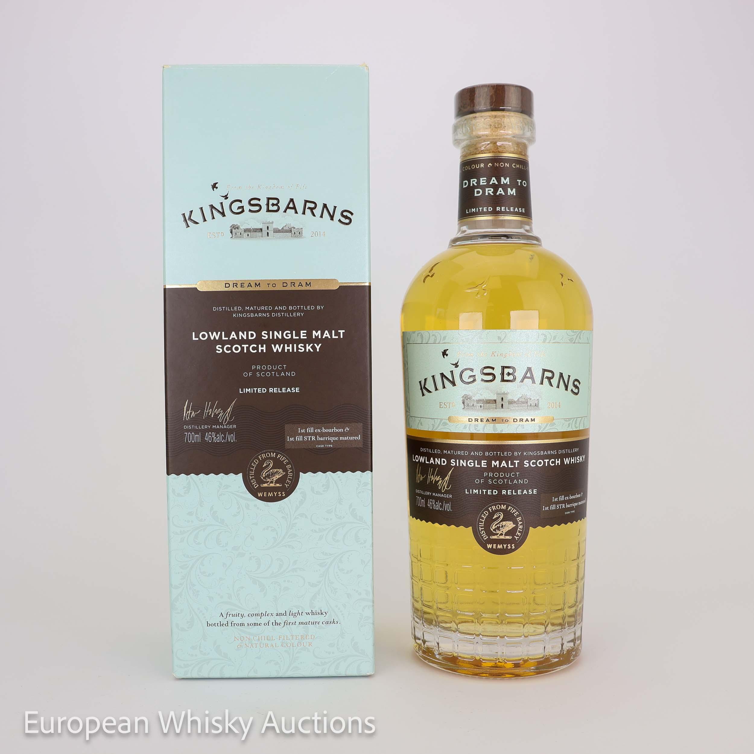 Kingsbarns Dream to Dram Limited Release 4 Year Old, Bourbon & STR Wine Cask, Batch No. L 19 09 21 3, 2019, 46% whisky bottle