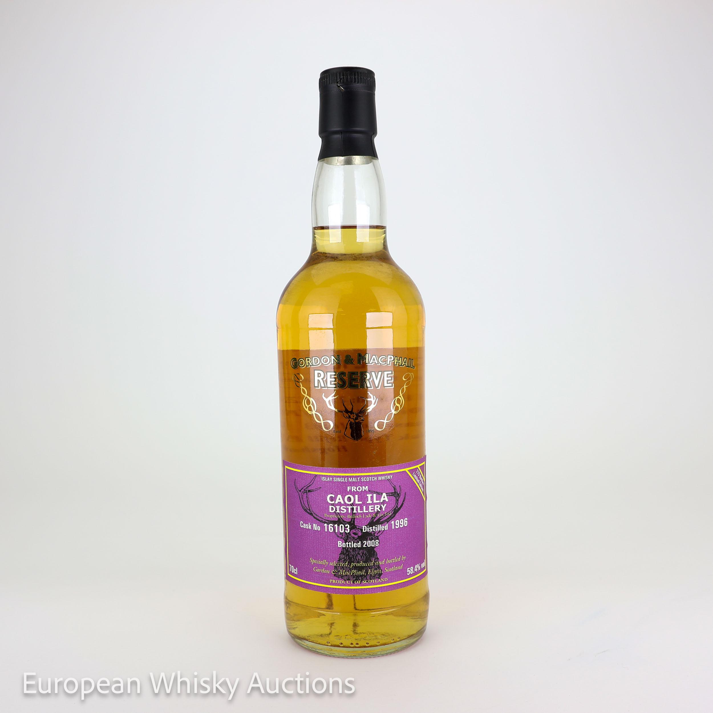 Caol Ila Reserve 11 Year Old, Bourbon Cask, Cask #16103, 1996, Gordon & MacPhail, 58.4% whisky bottle
