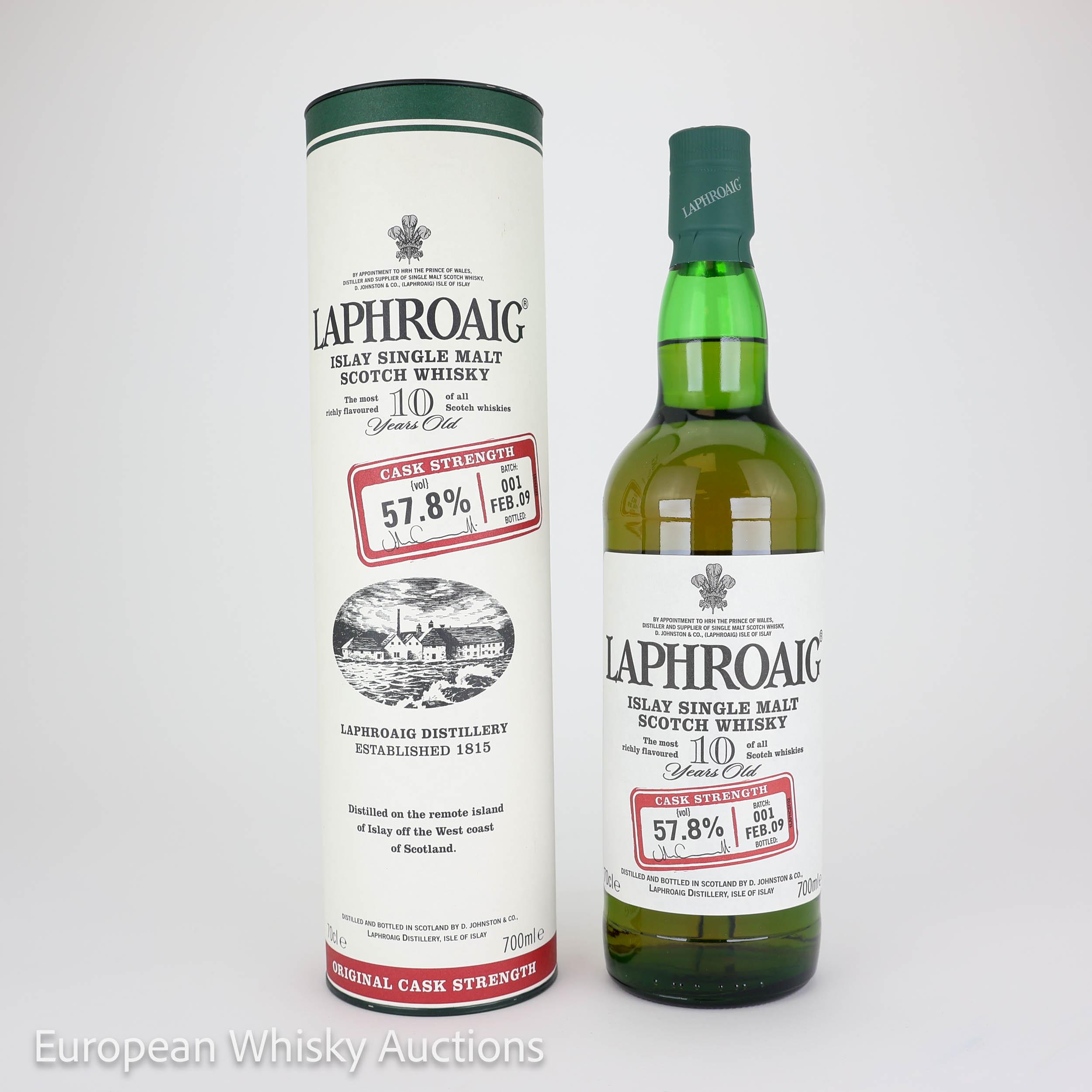 Laphroaig 10 Year Old Original Cask Strength, American Oak Cask, Batch No. 001, 2009, 57.8% whisky bottle