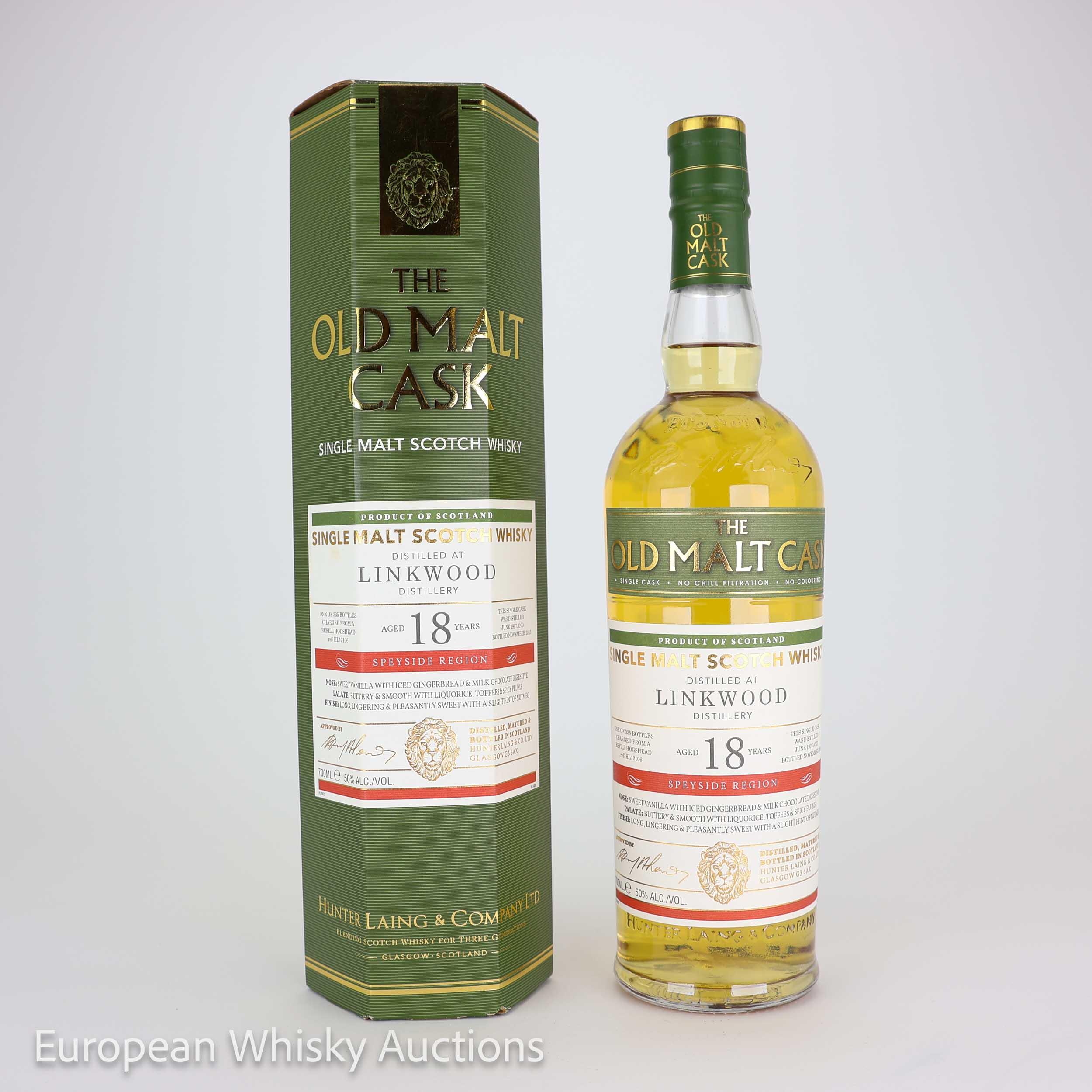 Linkwood The Old Malt Cask #18 Year Old, Hogshead Cask, Cask #HL12106, 1997, Hunter Laing, 50% whisky bottle