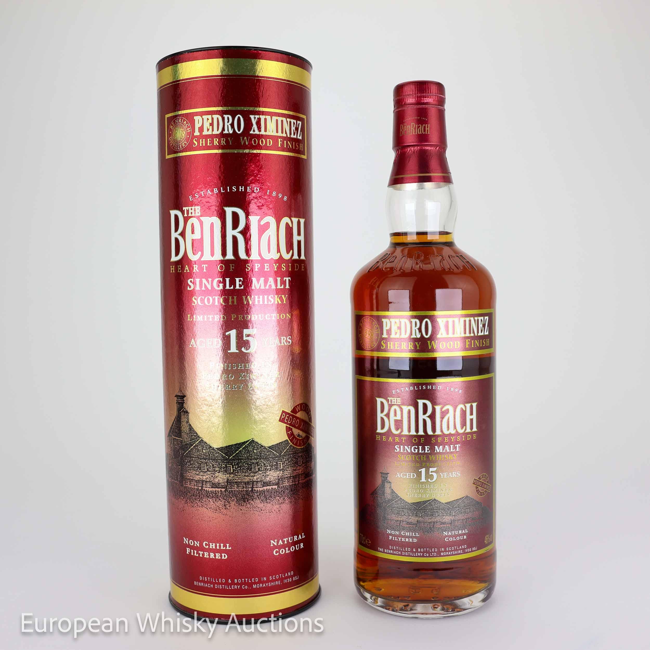 Benriach Pedro Ximénez Sherry Wood Finish 15 Year Old, Bourbon & Pedro Ximénez Sherry Cask, 2006, 46% whisky bottle