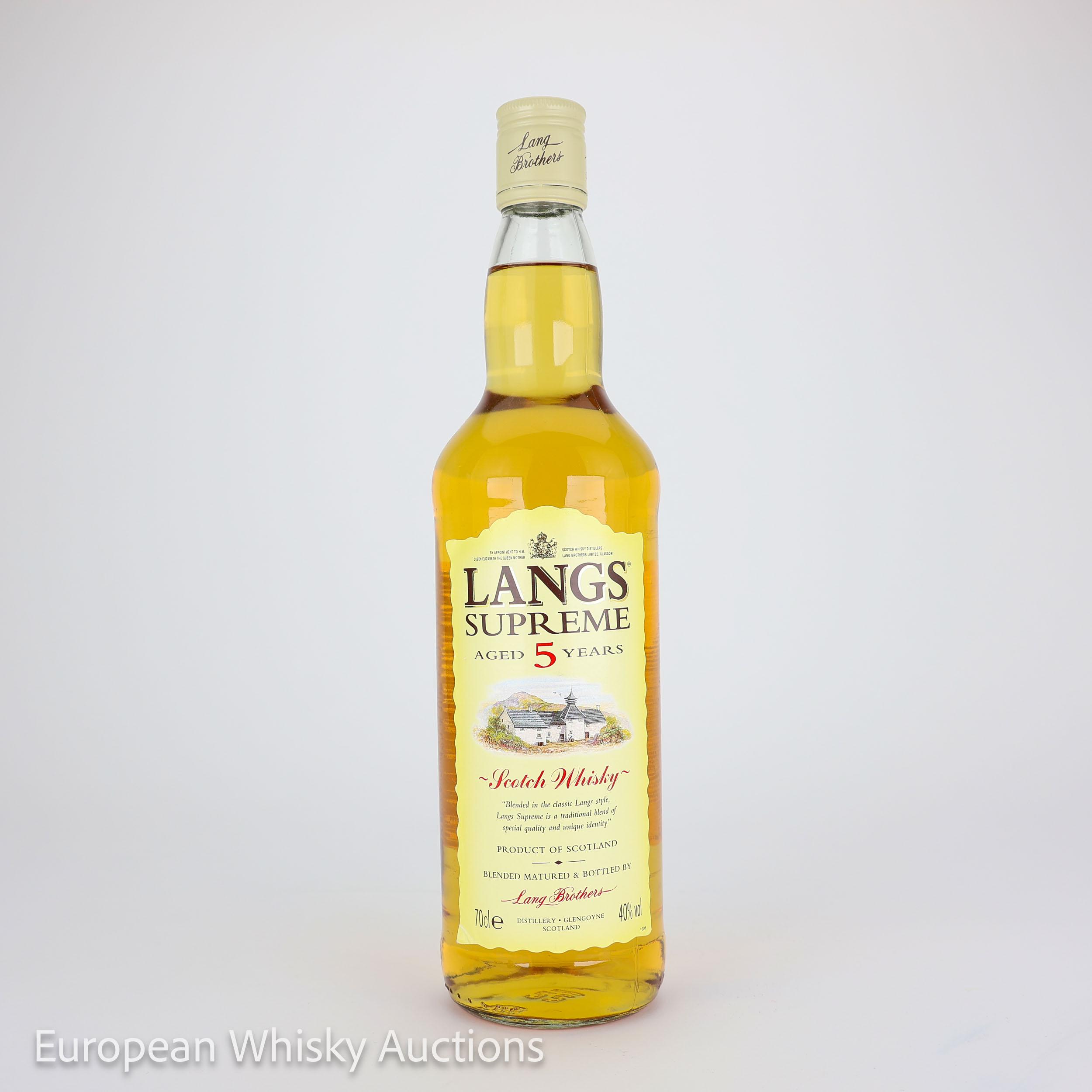 Langs Supreme 5 Year Old, 40% whisky bottle
