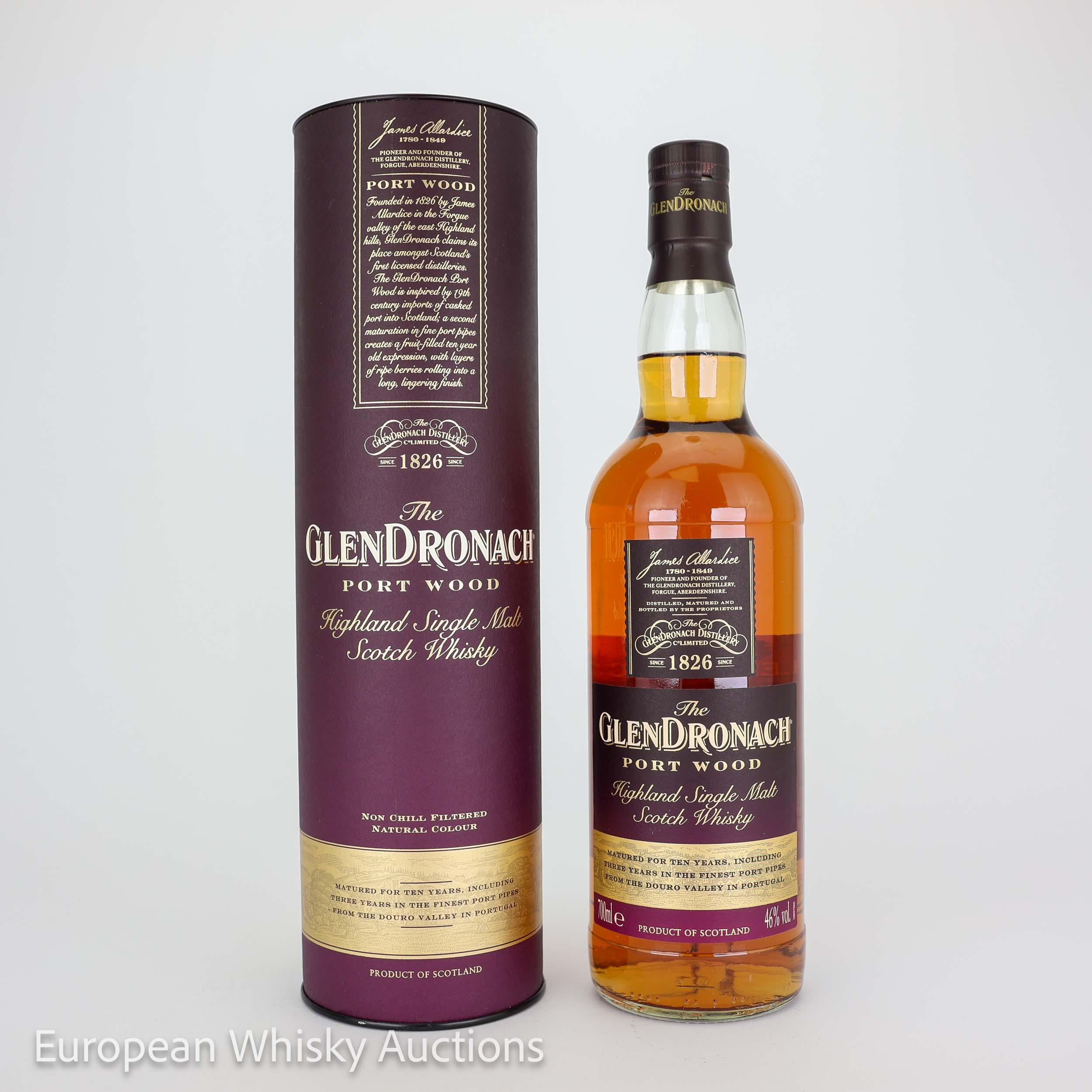 GlenDronach Port Wood 10 Year Old, Pedro Ximénez & Oloroso Sherry & Port Cask, 46% whisky bottle