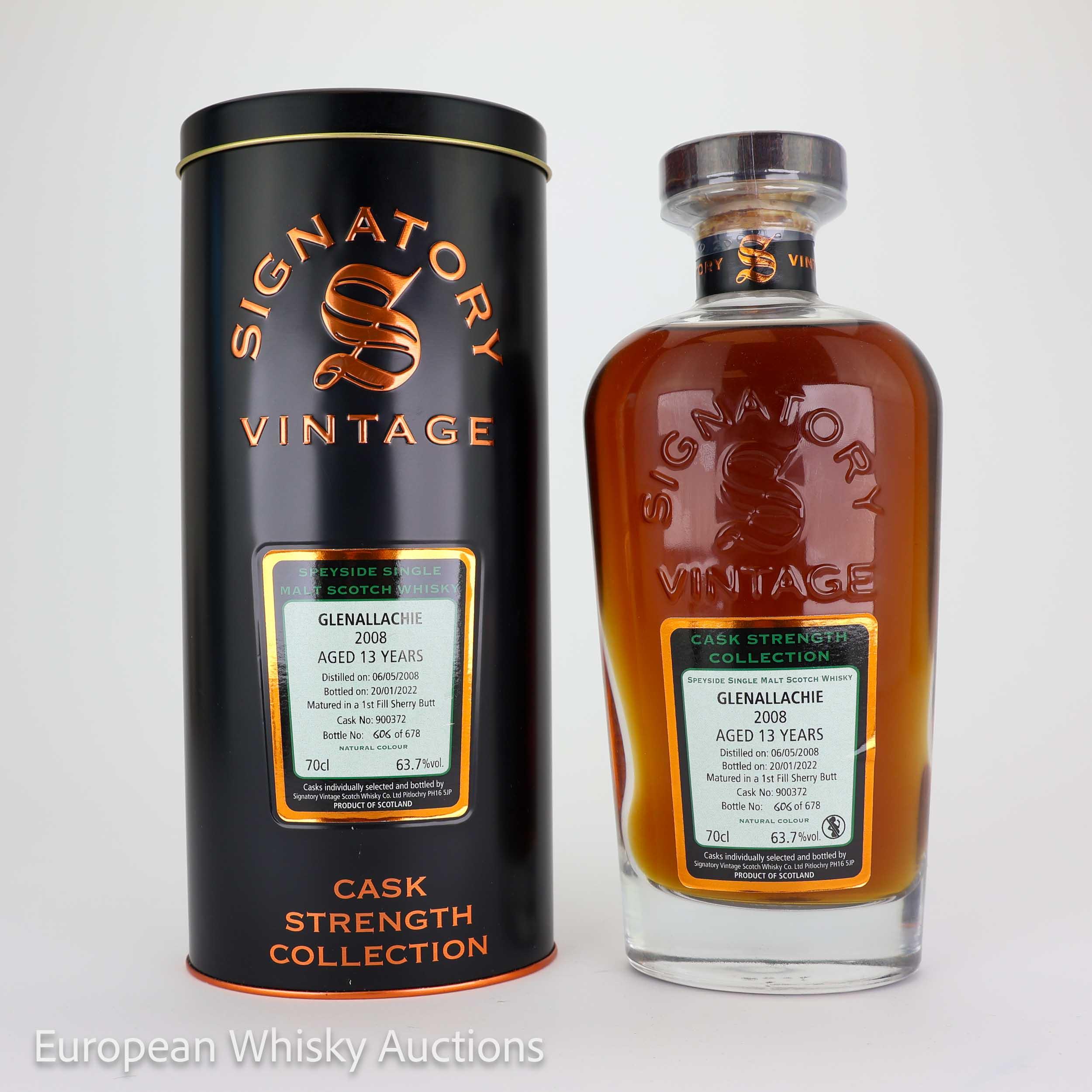 Glenallachie Cask Strength Collection 13 Year Old, Sherry Cask, Cask #900372, 2008, Signatory Vintage, 63.7% whisky bottle