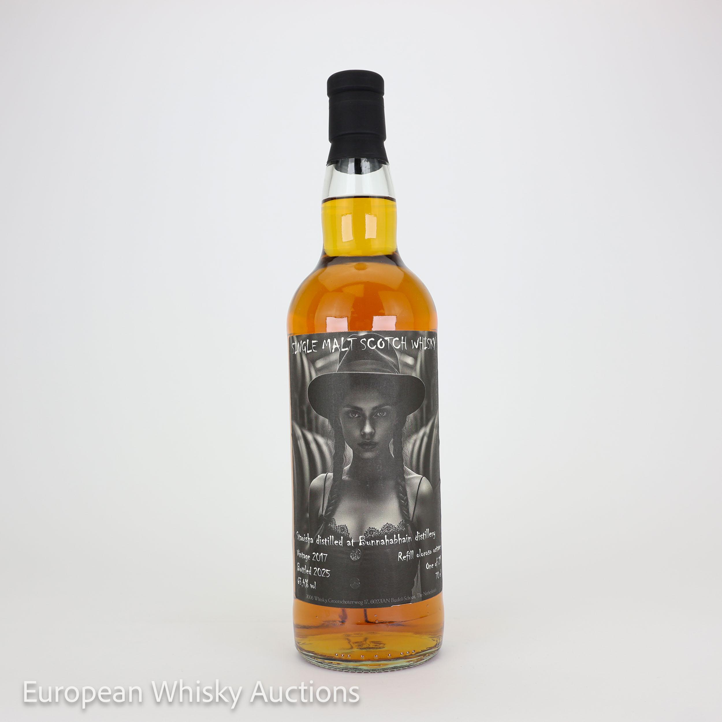 Bunnahabhain Staoisha 8 Year Old, Refill Oloroso Octave Cask, 2017, 3006 Whisky, 63.4% whisky bottle