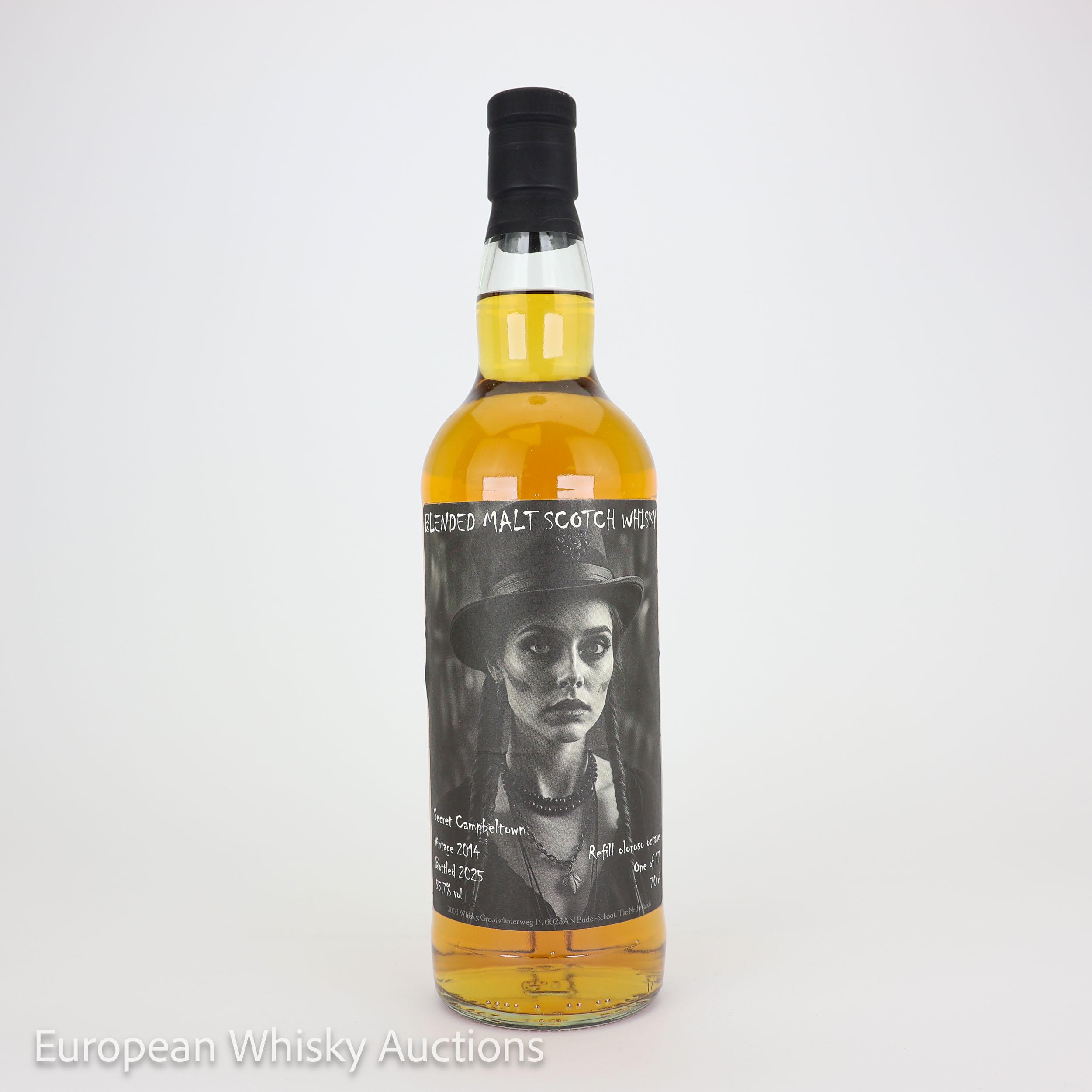Secret Campbeltown 11 Year Old, Oloroso Cask, 2014, 3006 Whisky, 55.7% whisky bottle
