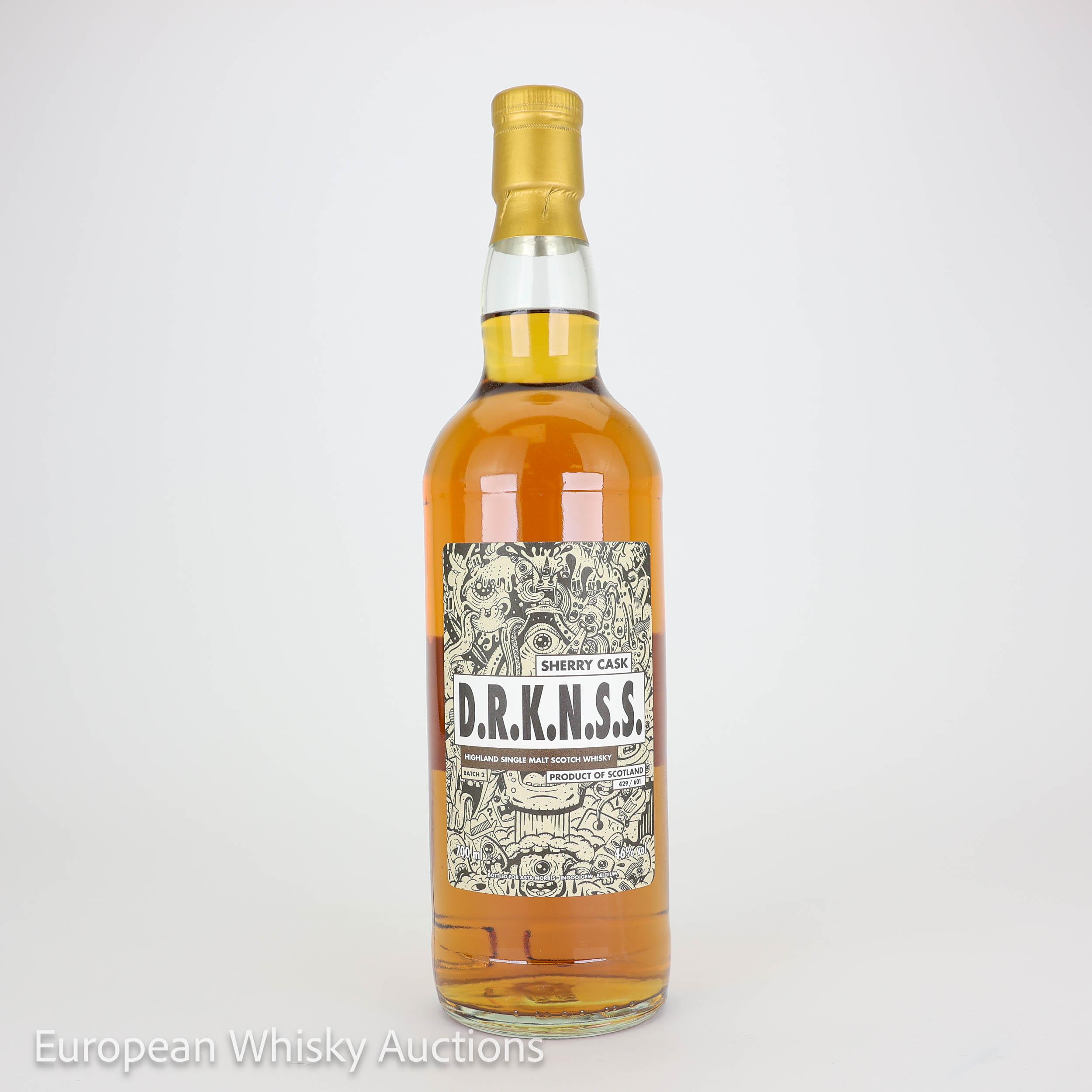 Undisclosed D.R.K.N.S.S., Sherry Cask, Batch No. 2, Asta Morris, 46% whisky bottle