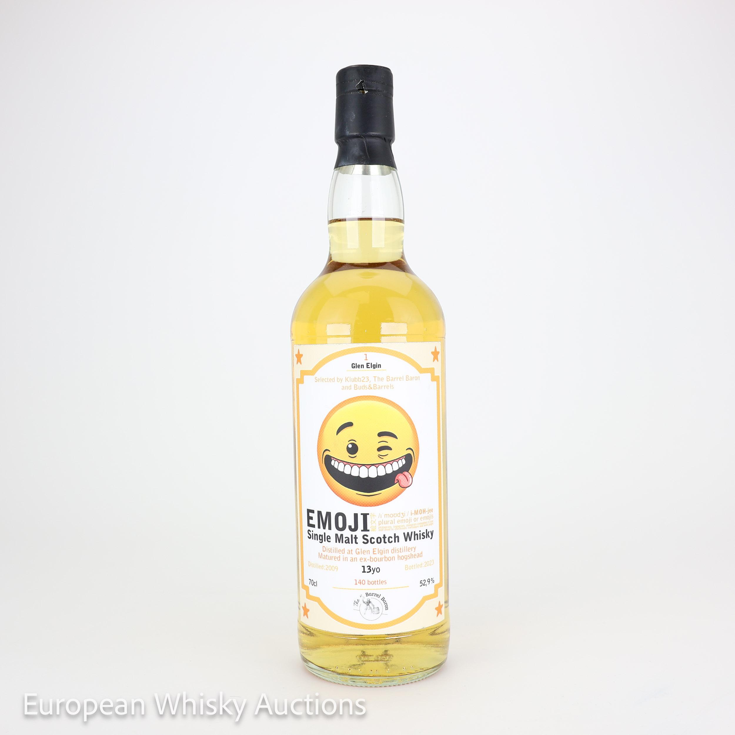 Glen Elgin Emoji 13 Year Old, Bourbon Cask, 2009, The Barrel Baron, 52.9% whisky bottle