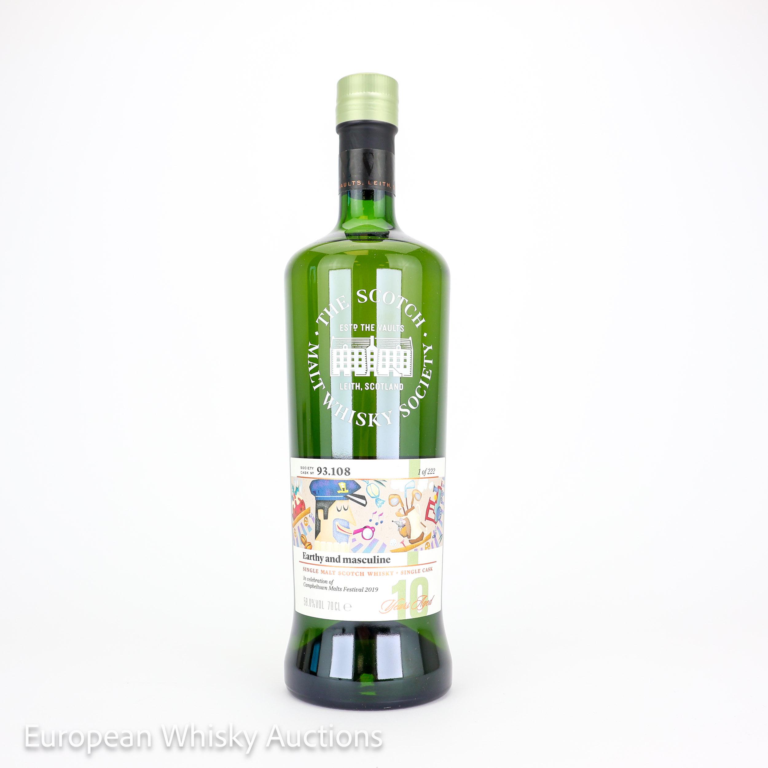 Glen Scotia Campbeltown Malts Festival 2019 10 Year Old, Bourbon Cask, Cask #108, 2008, The Scotch Malt Whisky Society, 58% whisky bottle