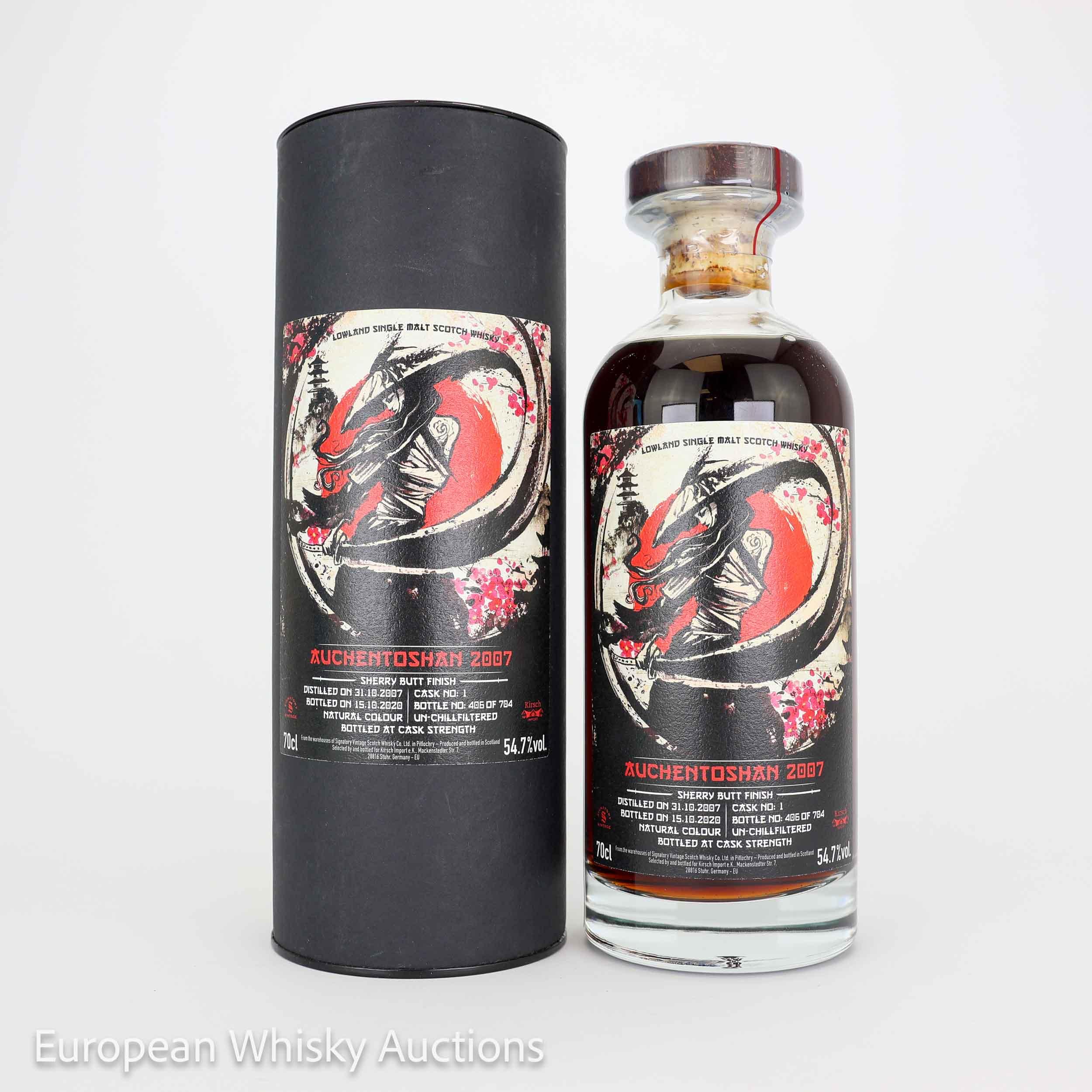 Auchentoshan Samurai 12 Year Old, Sherry Butt Cask, Cask #1, 2007, Signatory Vintage, 54.7% whisky bottle