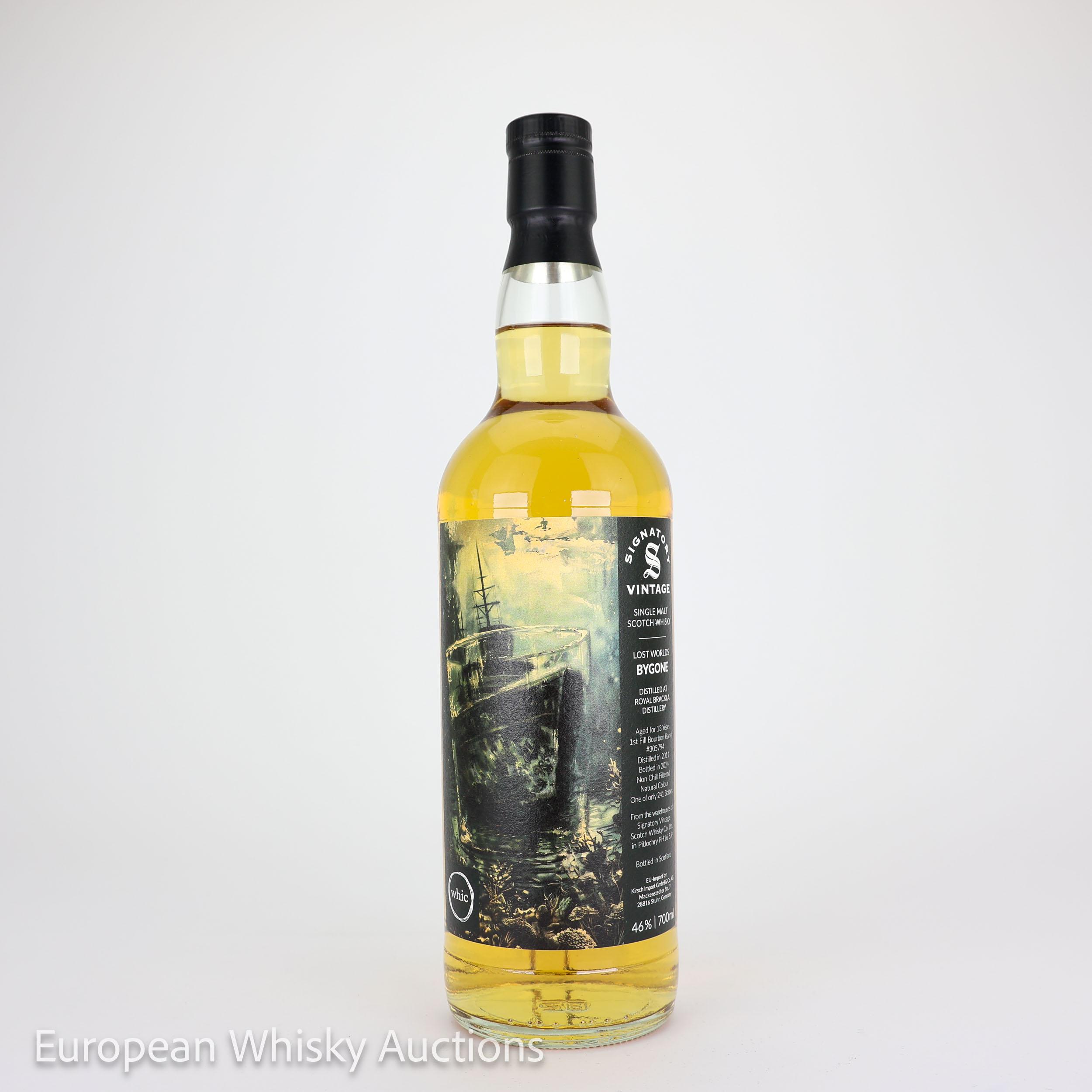 Royal Brackla Lost Worlds Bygone 13 Year Old, Bourbon Cask, Cask #305794, 2011, Signatory Vintage, 46% whisky bottle