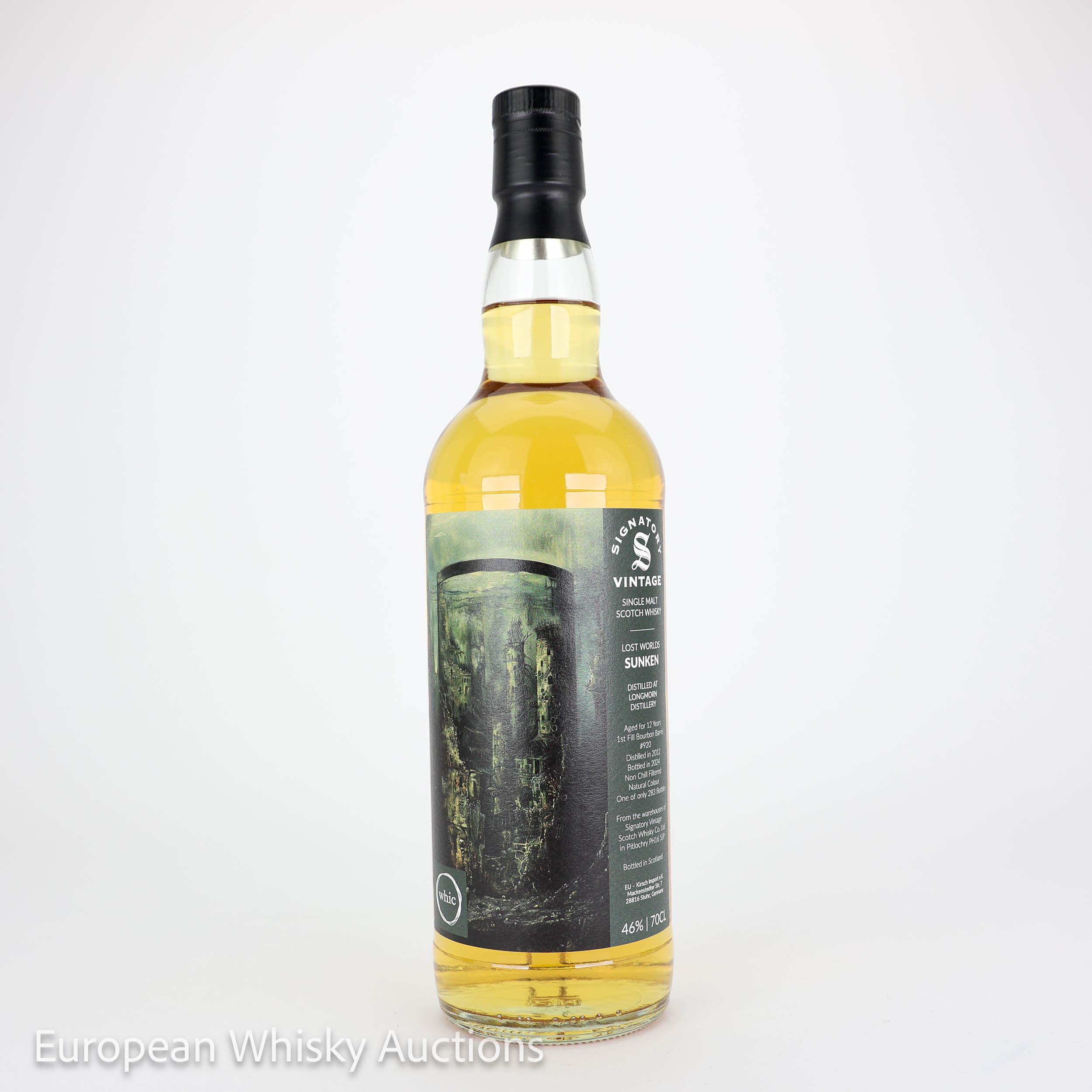 Longmorn Lost Worlds Sunken 12 Year Old, Bourbon Cask, Cask #920, 2012, Signatory Vintage, 46% whisky bottle