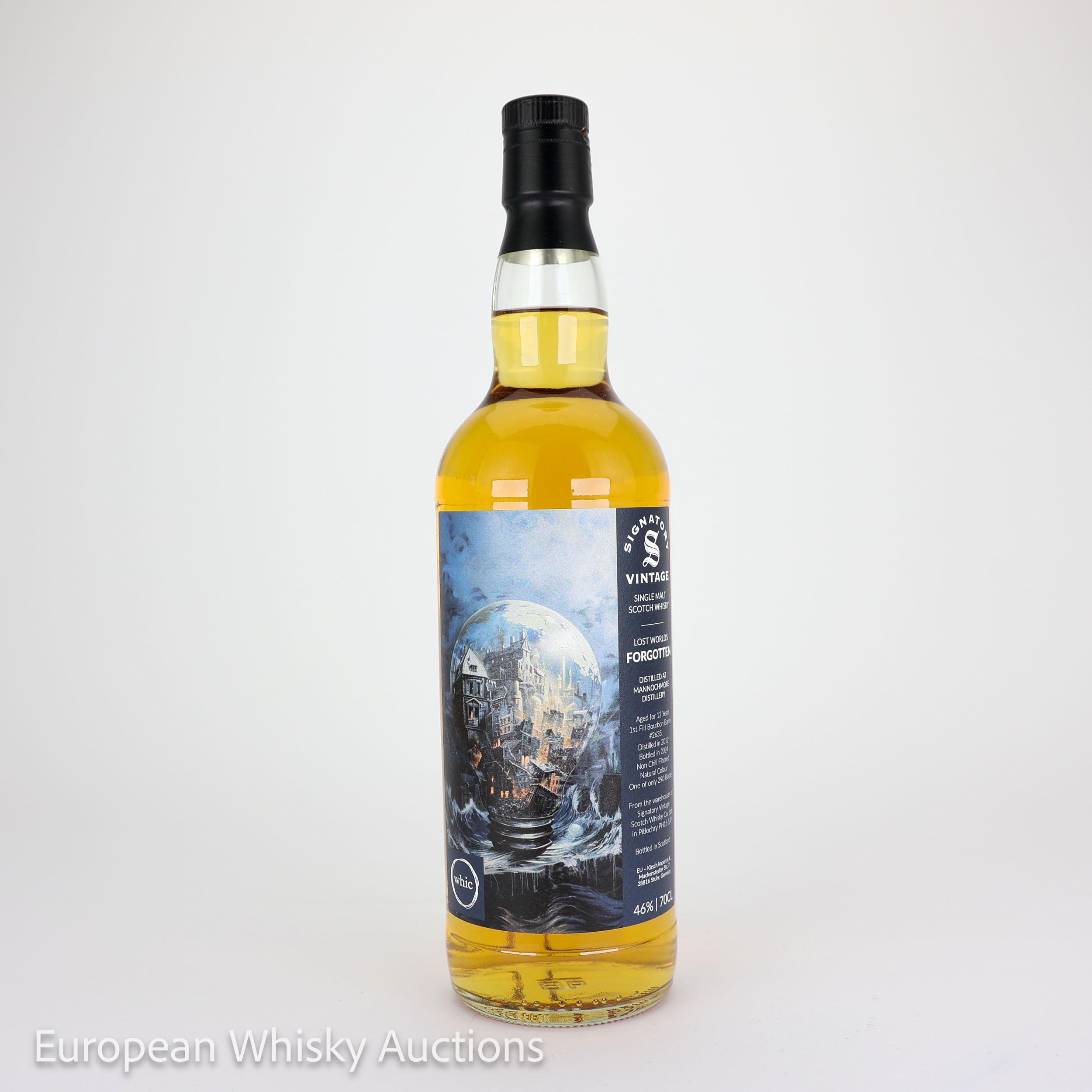 Mannochmore Lost Worlds Forgotten 12 Year Old, Bourbon Cask, Cask #2635, 2012, Signatory Vintage, 46% whisky bottle