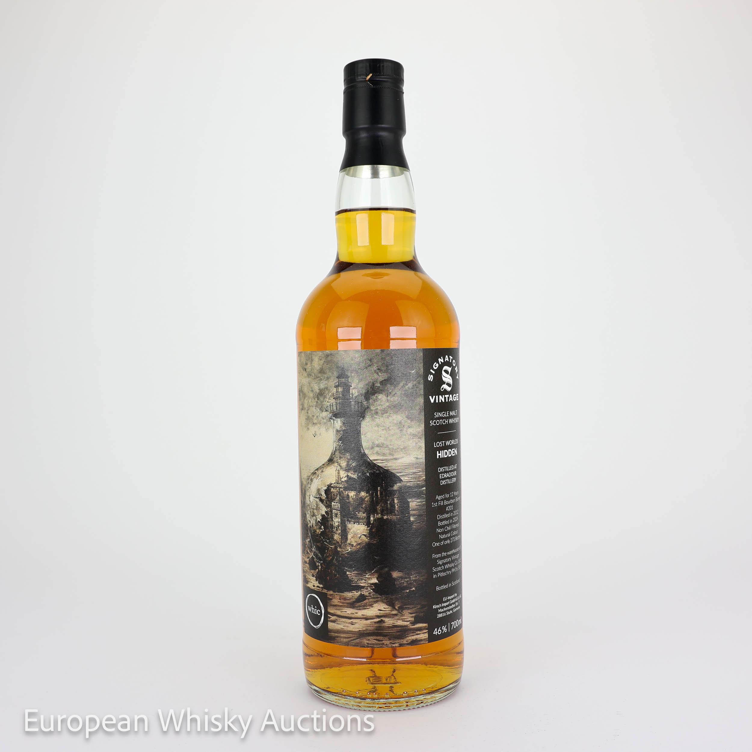 Edradour Lost Worlds Hidden 12 Year Old, Bourbon Cask, Cask #201, 2012, Signatory Vintage, 46% whisky bottle