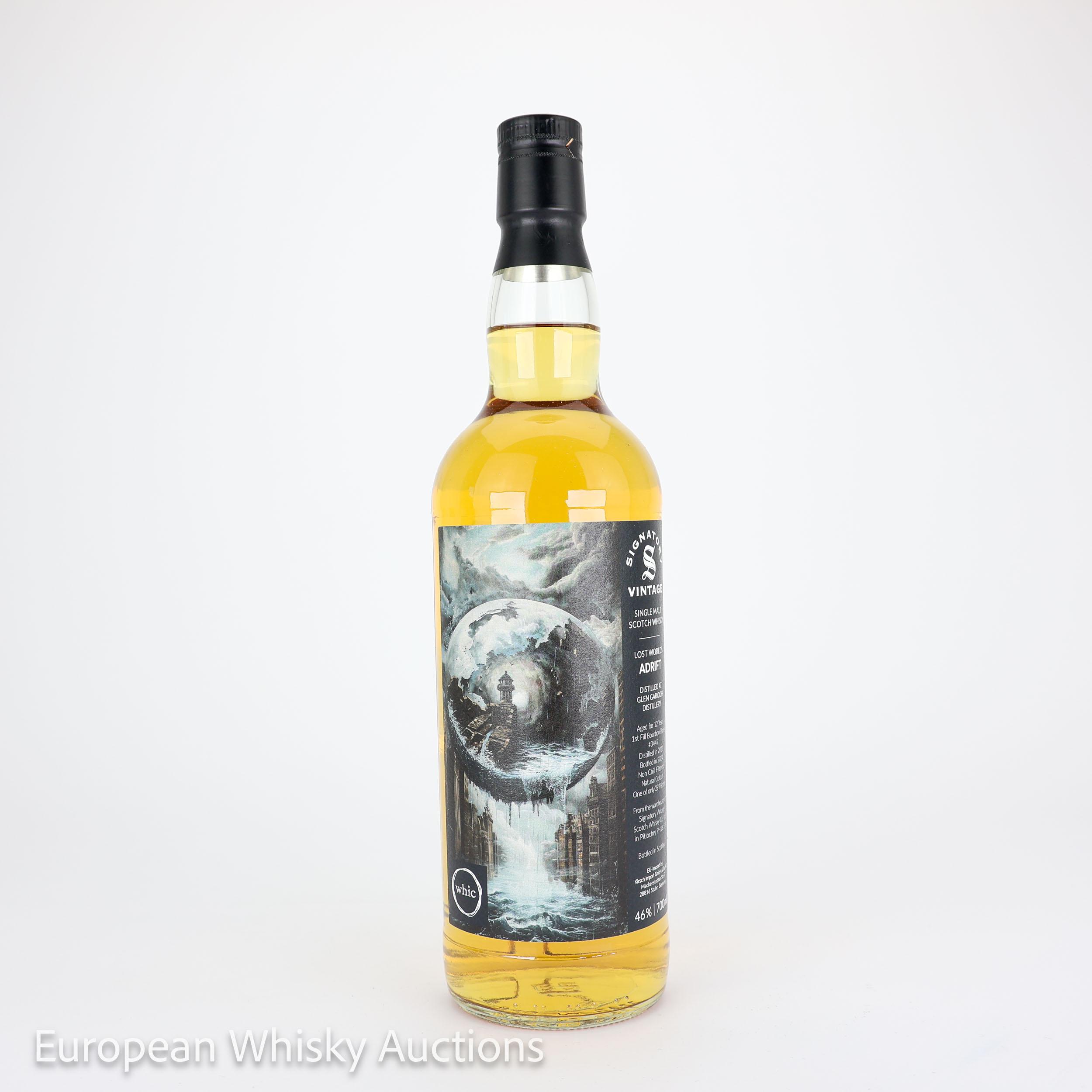 Glen Garioch Lost Worlds Adrift 12 Year Old, Bourbon Cask, Cask #3447, 2011, Signatory Vintage, 46% whisky bottle
