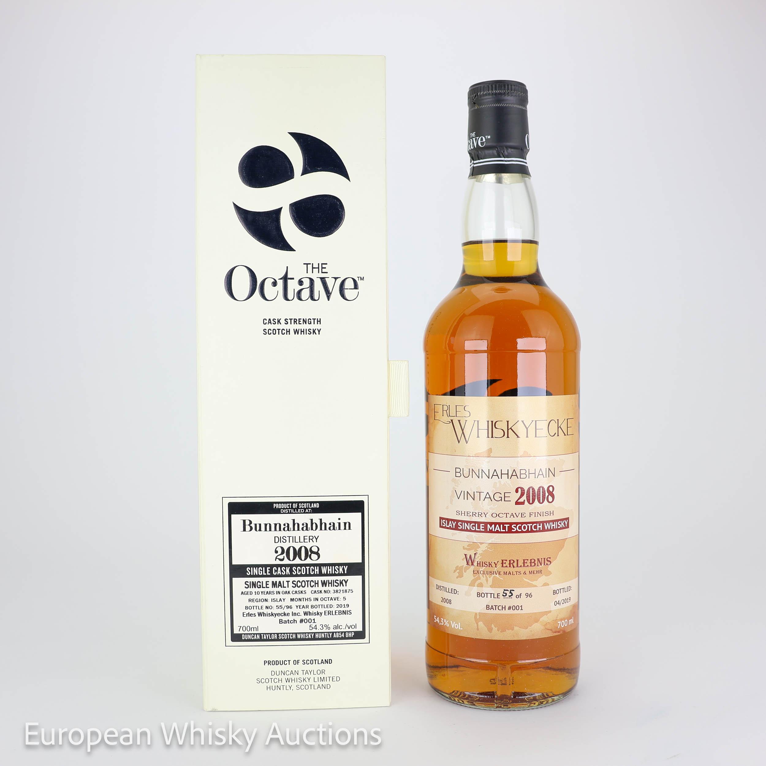 Bunnahabhain The Octave Sherry Finish 10 Year Old, Sherry Cask, Cask #3821875, Batch No. 001, 2008, Duncan Taylor, 54.3% whisky bottle