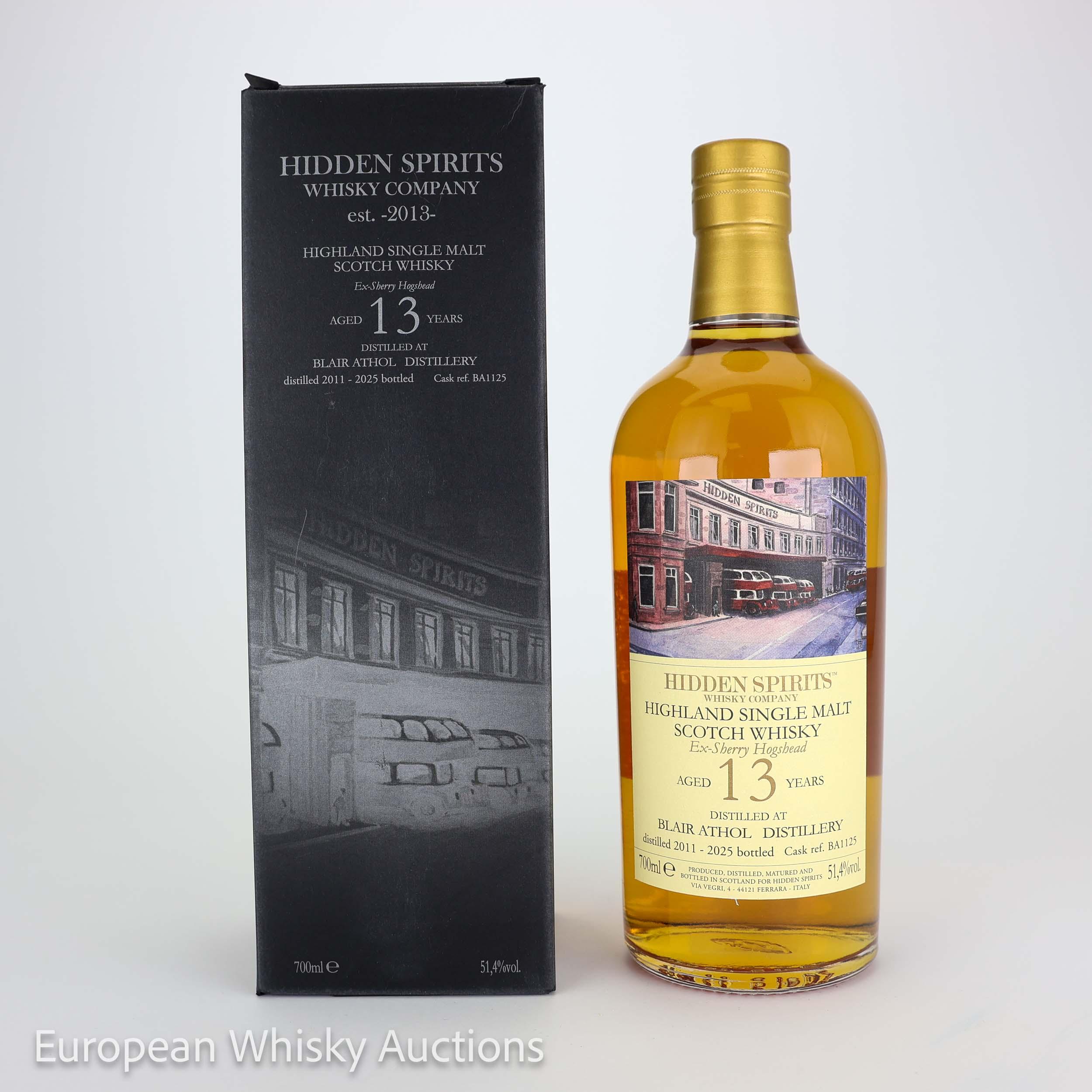 Blair Athol 13 Year Old, Sherry Hogshead Cask, Cask #BA1125, 2011, Hidden Spirits, 51.4% whisky bottle