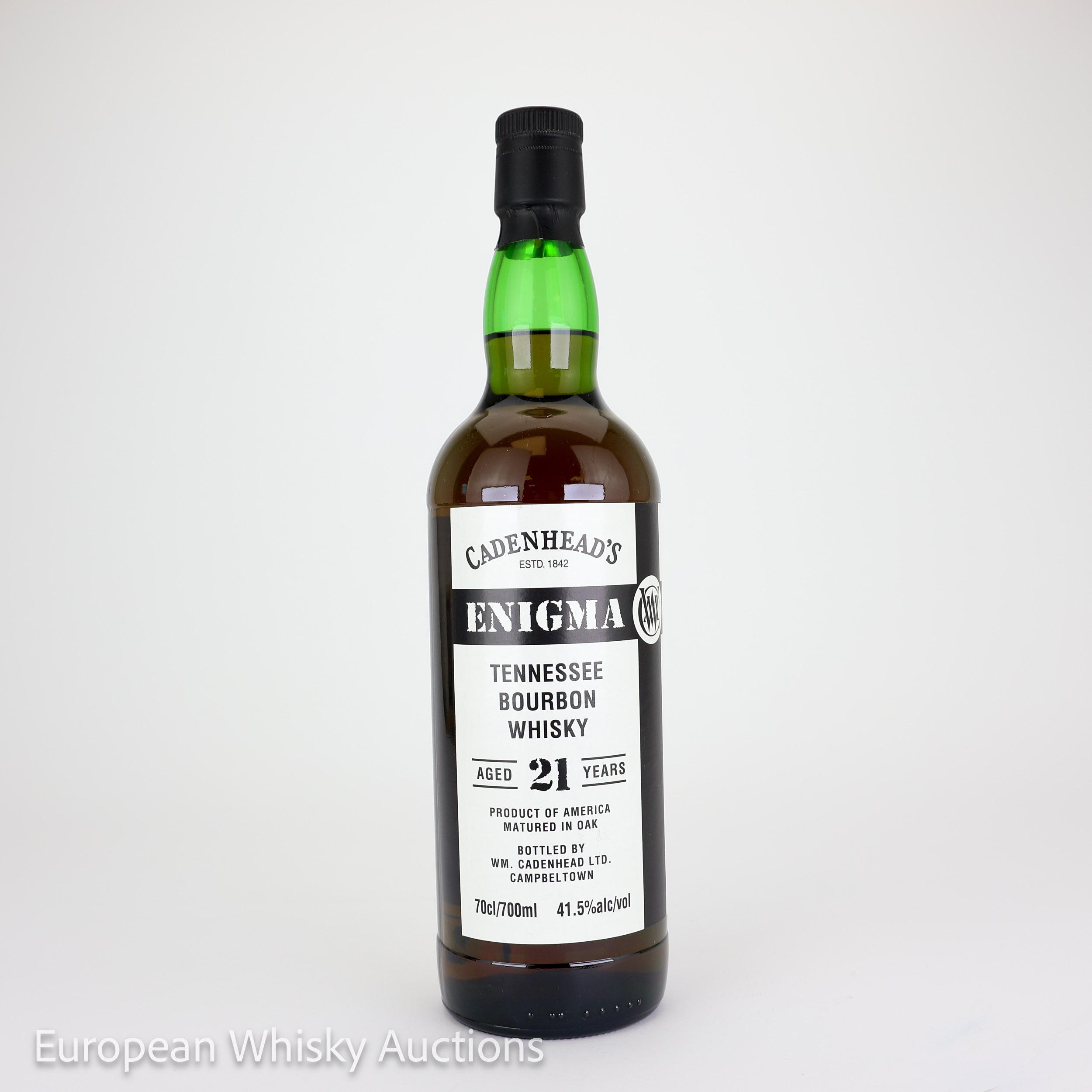 Tennessee Bourbon Enigma 21 Year Old, Oak Cask, Batch No. USA.1.A, 2003, Cadenhead's, 41.5% whisky bottle