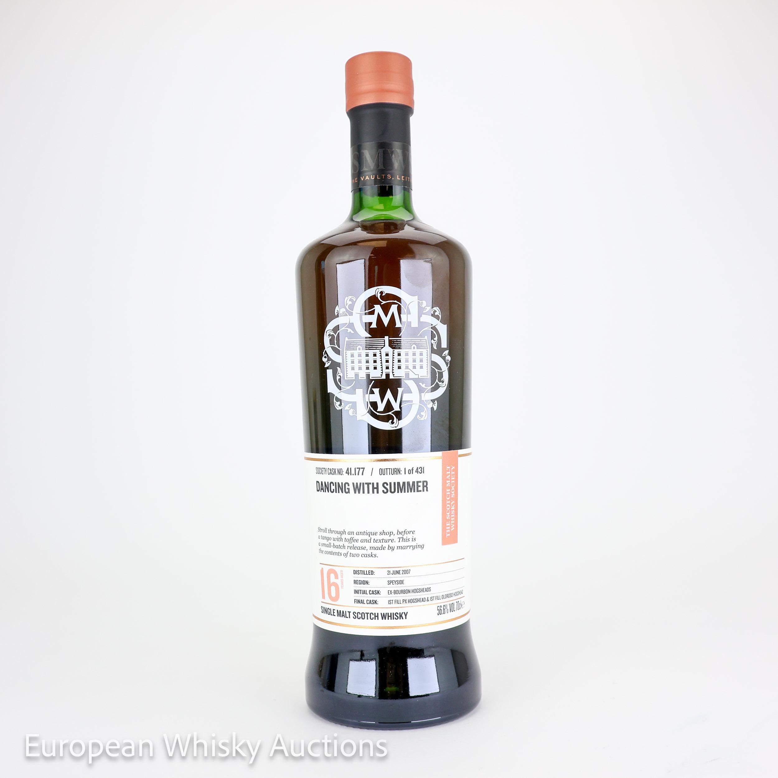 Dailuaine Dancing with Summer 16 Year Old, Bourbon & Sherry Cask, Cask #41.177, 2007, The Scotch Malt Whisky Society, 56.6% whisky bottle