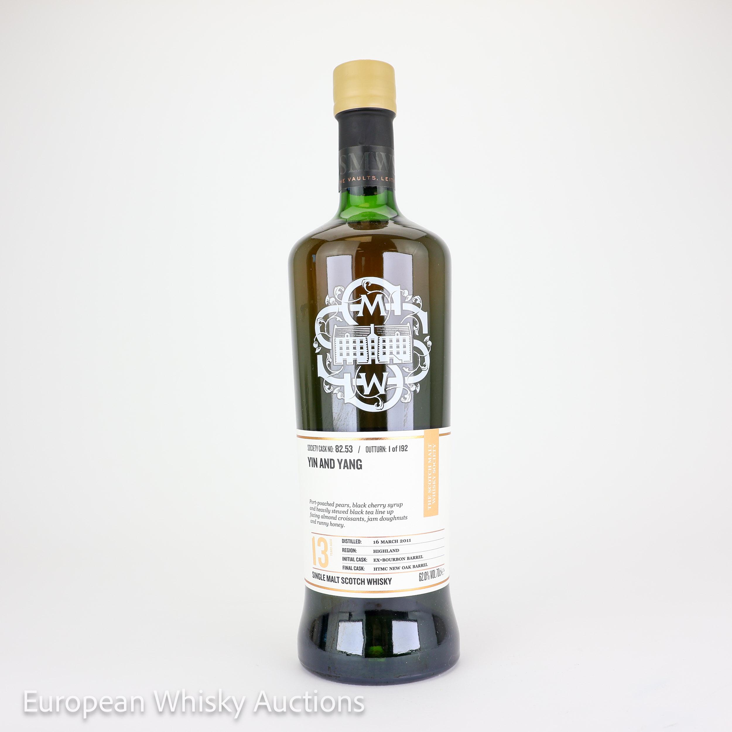 Glencadam Yin & Yang 13 Year Old, Bourbon & New Oak Cask, Cask #82.53, 2011, The Scotch Malt Whisky Society, 62% whisky bottle