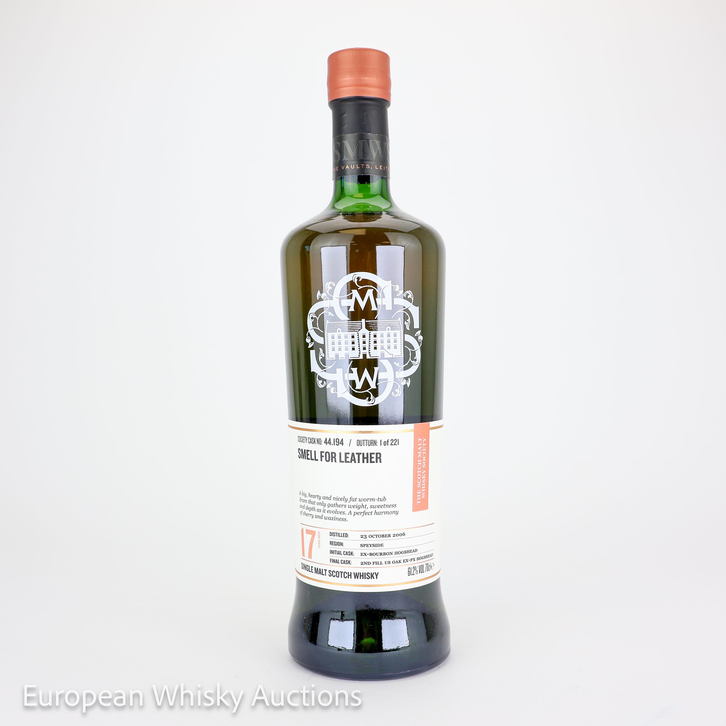 Craigellachie Smell for Leather 17 Year Old, PX Sherry Cask, Cask #44.194, 2006, The Scotch Malt Whisky Society, 61.2% whisky bottle