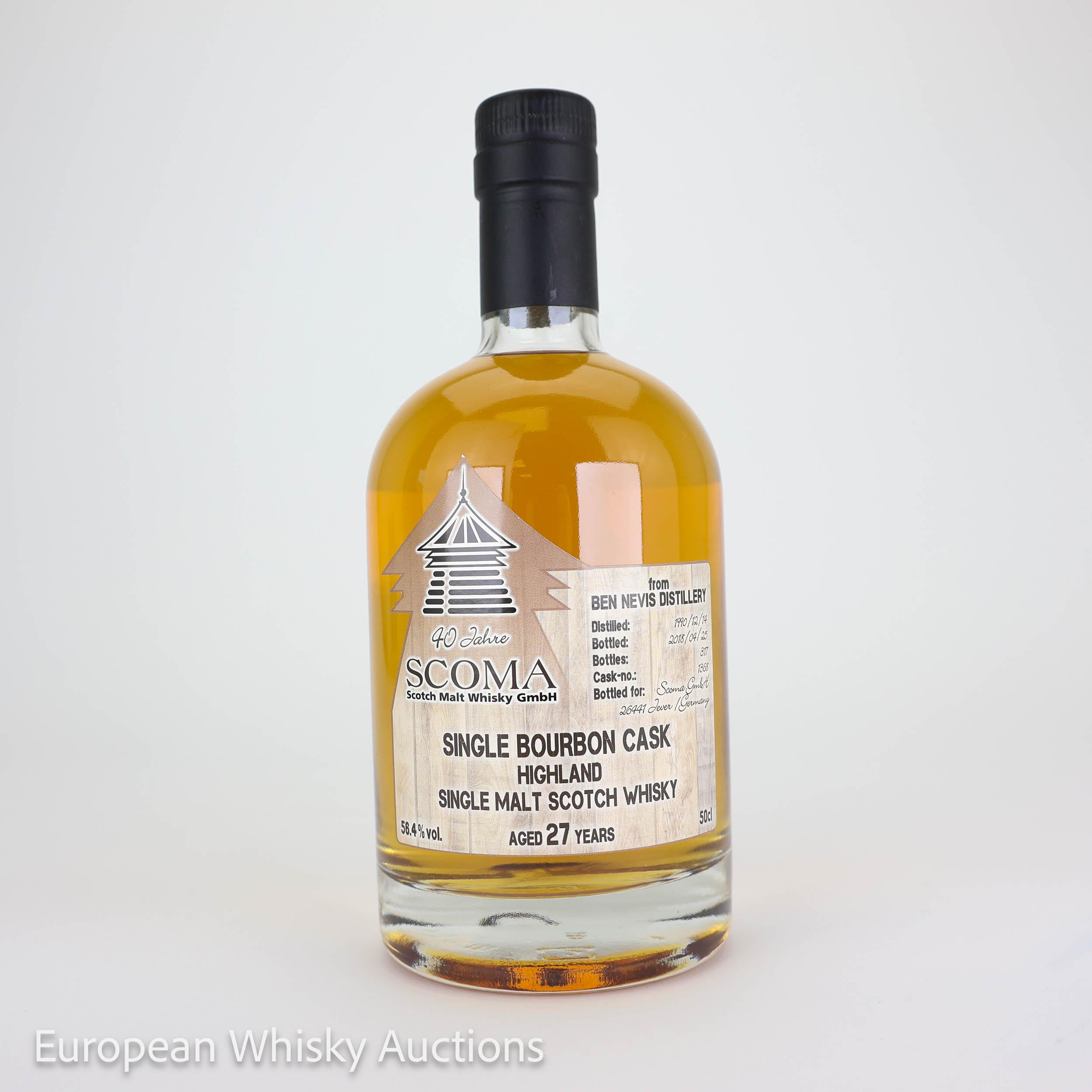 Ben Nevis 27 Year Old, Bourbon Cask, Cask #1368, 1990, SCOMA, 56.4% whisky bottle