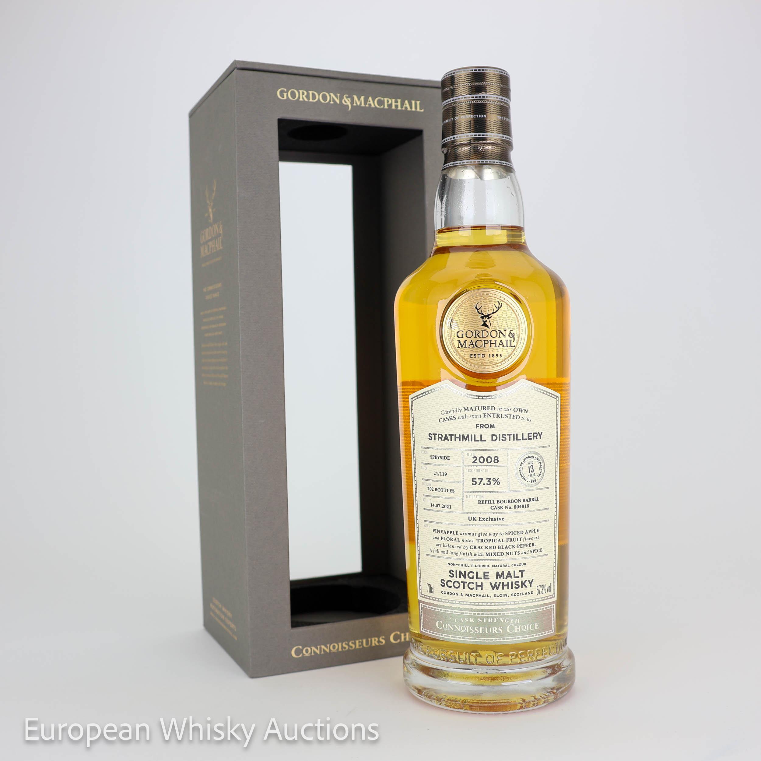 Strathmill 2008 13 Year Old Connoisseur's Choice Cask Strength, Refill Bourbon Cask, Cask #804818, 2008, Gordon & MacPhail, 57.3% whisky bottle