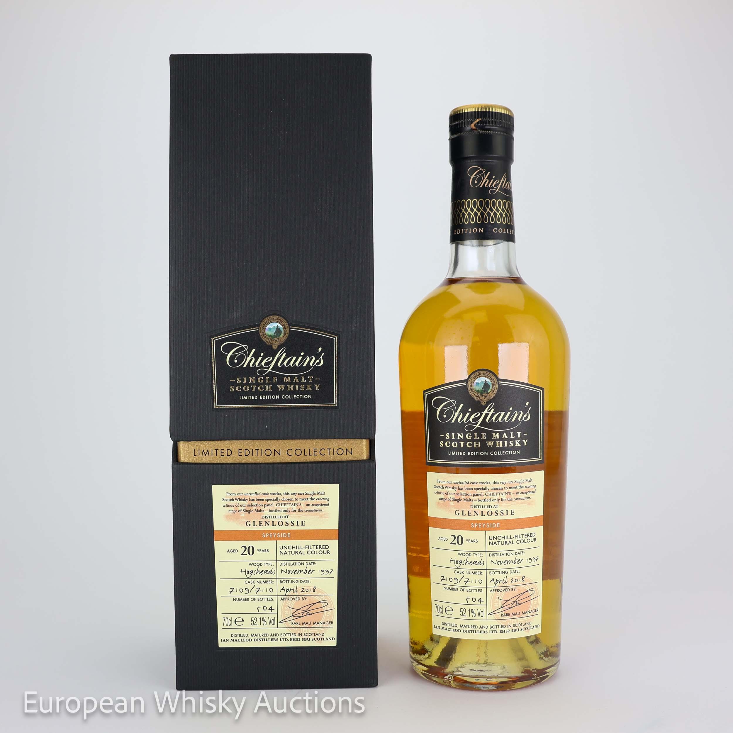 Glenlossie Chieftain's Limited Edition Collection 20 Year Old, Hogshead Cask, Cask #7109 & 7110, 1997, Ian Macleod, 52.1% whisky bottle