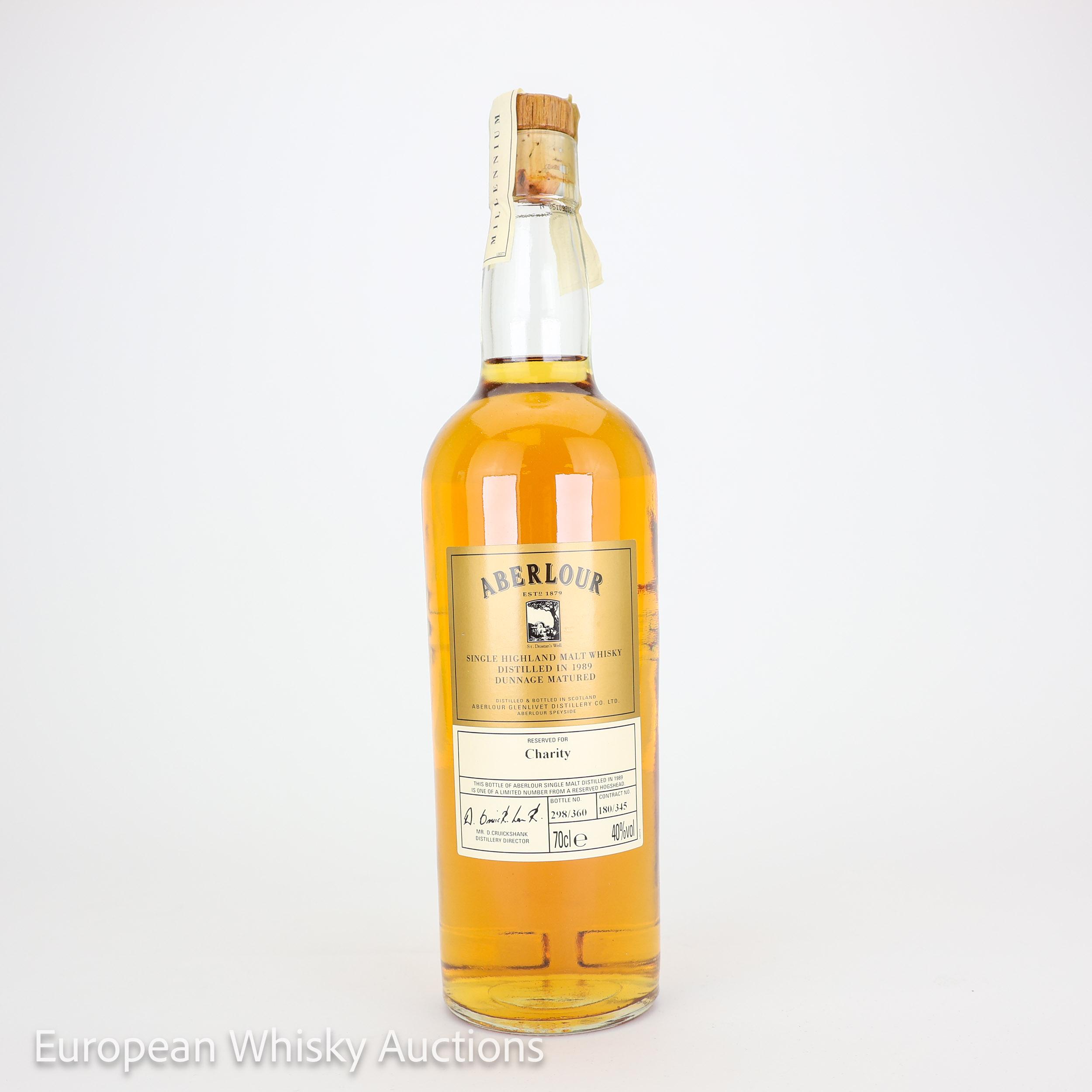 Aberlour Dunnage Matured Reserved for Charity 10 Year Old, Hogshead Cask, Cask #Contract No. 180/345, 1999, 40% whisky bottle