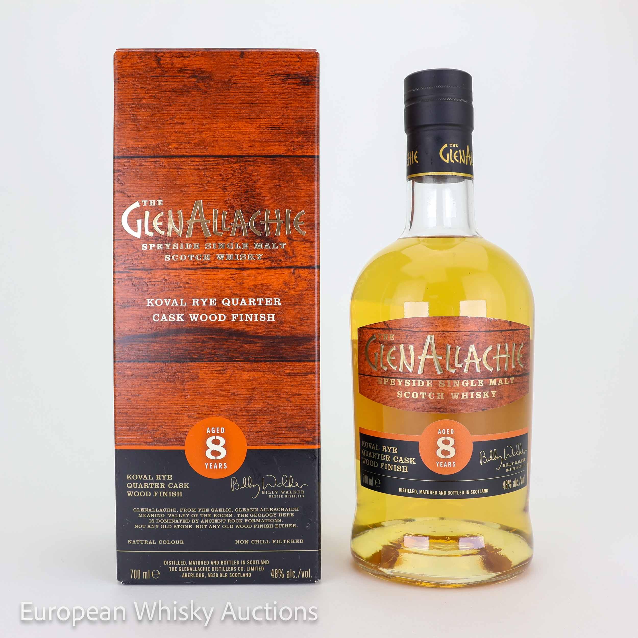 GlenAllachie Koval Rye Quarter Cask Wood Finish 8 Year Old, American Oak & Koval Rye Quarter Cask, Batch No. 1, 2019, 48% whisky bottle